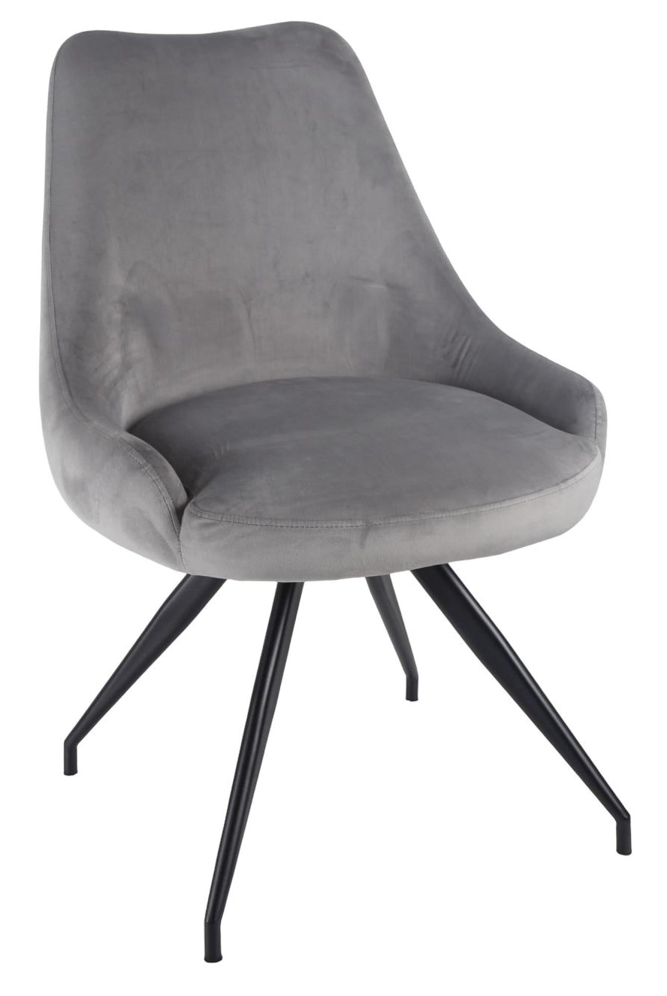 Harbo Grey Velvet Fabric Swivel Dining Chair with Black Legs - Pair of 2