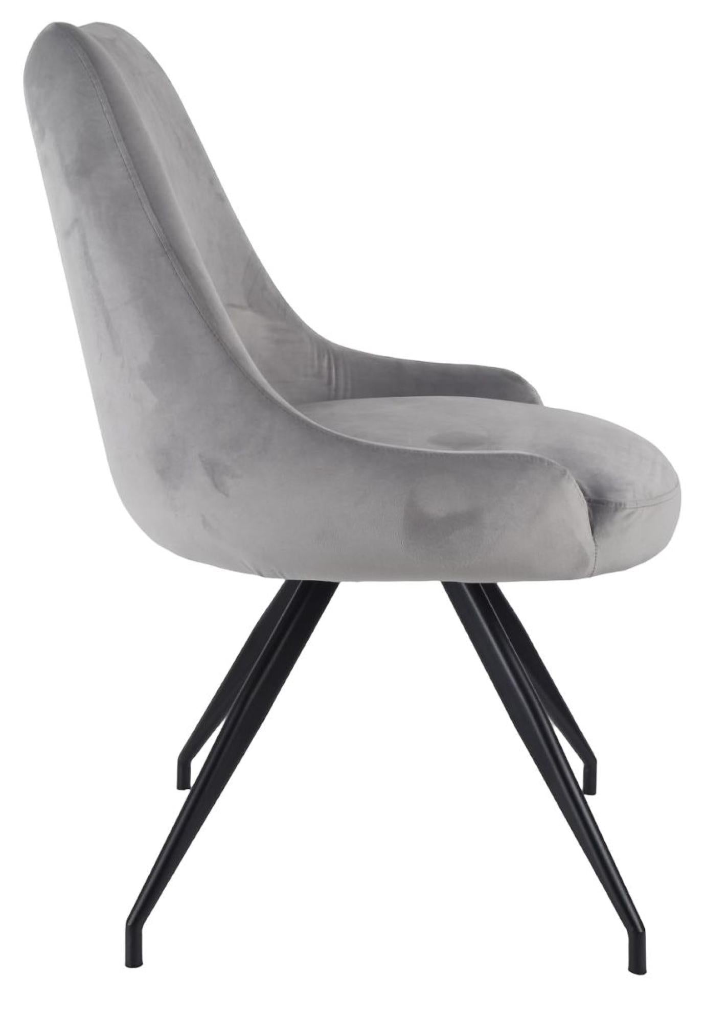 Harbo Grey Velvet Fabric Swivel Dining Chair with Black Legs - Pair of 2