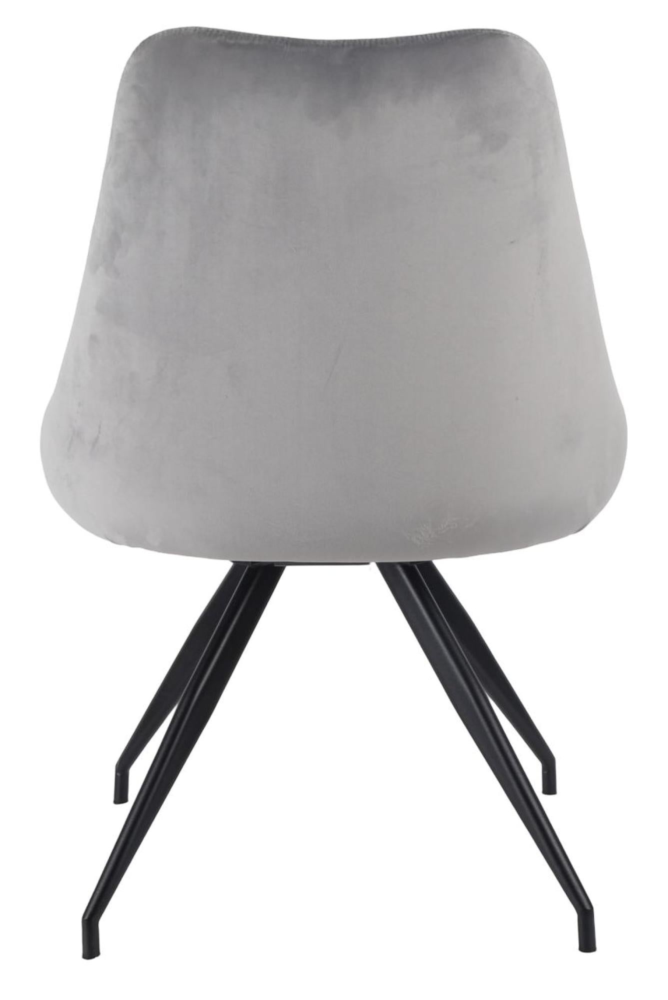 Harbo Grey Velvet Fabric Swivel Dining Chair with Black Legs - Pair of 2