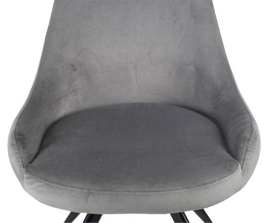 Harbo Grey Velvet Fabric Swivel Dining Chair with Black Legs - Pair of 2