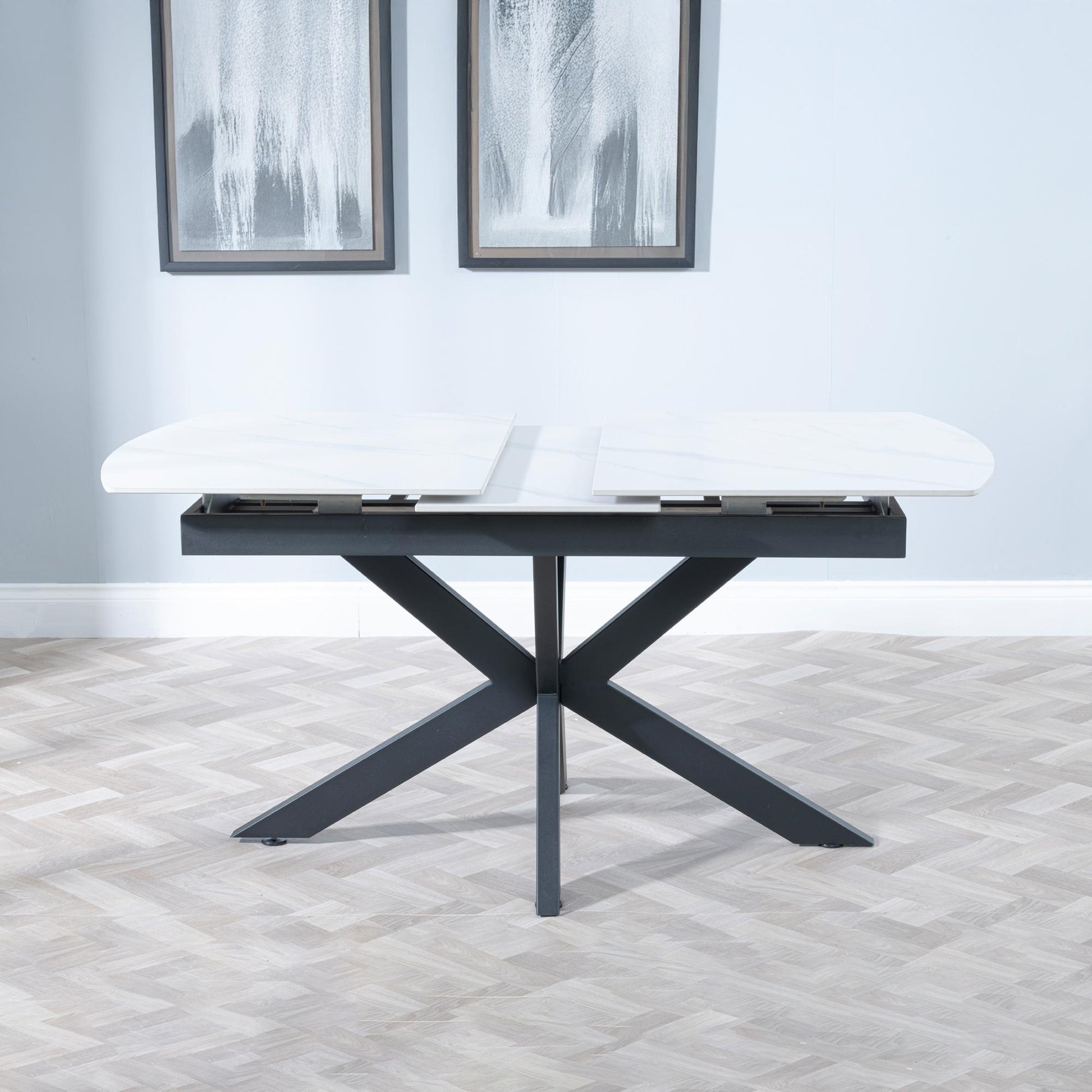 Eva White Sintered Stone Extending Dining Table with Black Star Base - 140cm/180cm