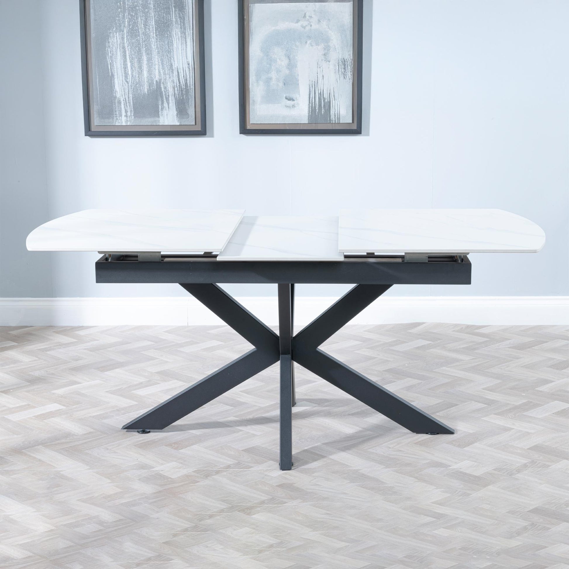 Eva White Sintered Stone Extending Dining Table with Black Star Base - 140cm/180cm