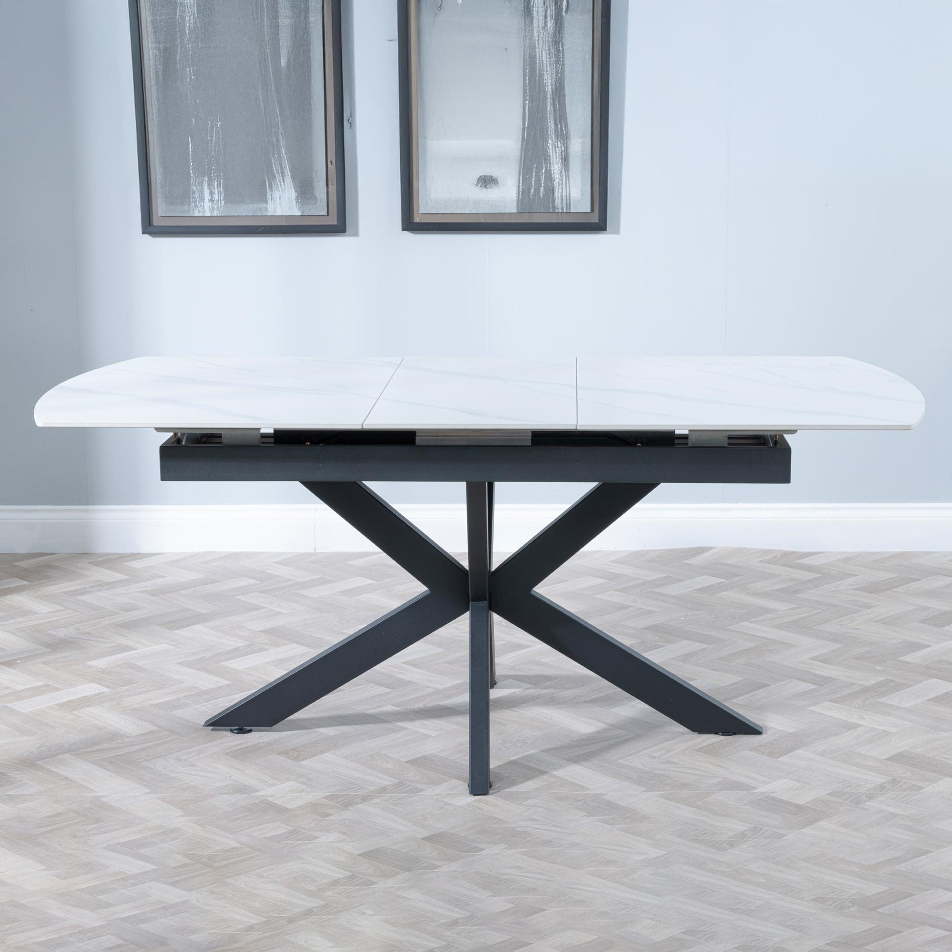 Eva White Sintered Stone Extending Dining Table with Black Star Base - 140cm/180cm