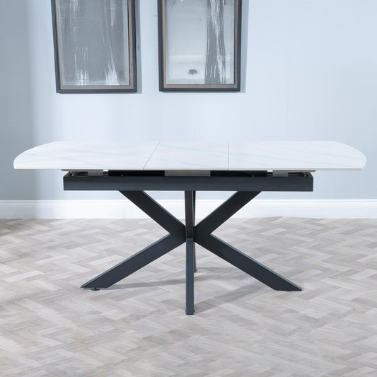 Eva White Sintered Stone Extending Dining Table with Black Star Base - 140cm/180cm