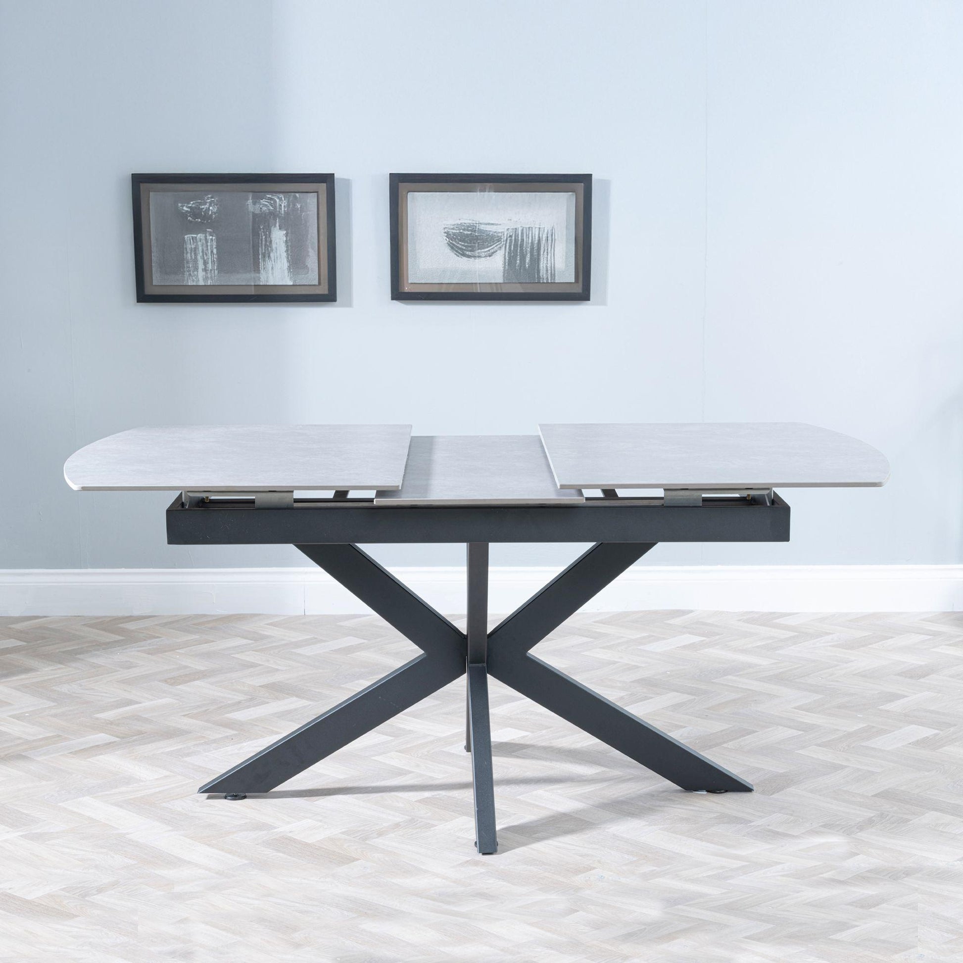 Eva Grey Sintered Stone Extending Dining Table with Black Star Base - 140cm/180cm