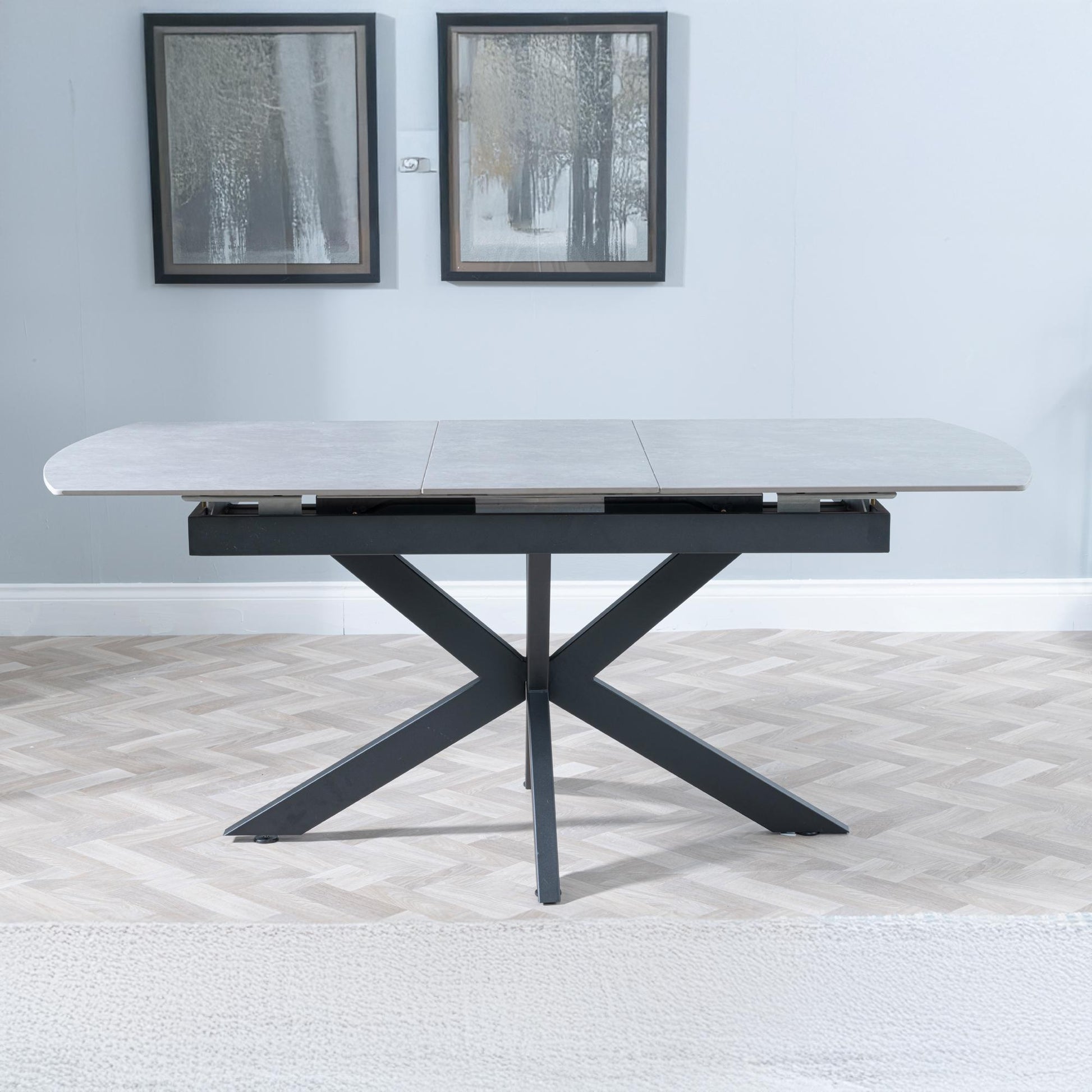 Eva Grey Sintered Stone Extending Dining Table with Black Star Base - 140cm/180cm