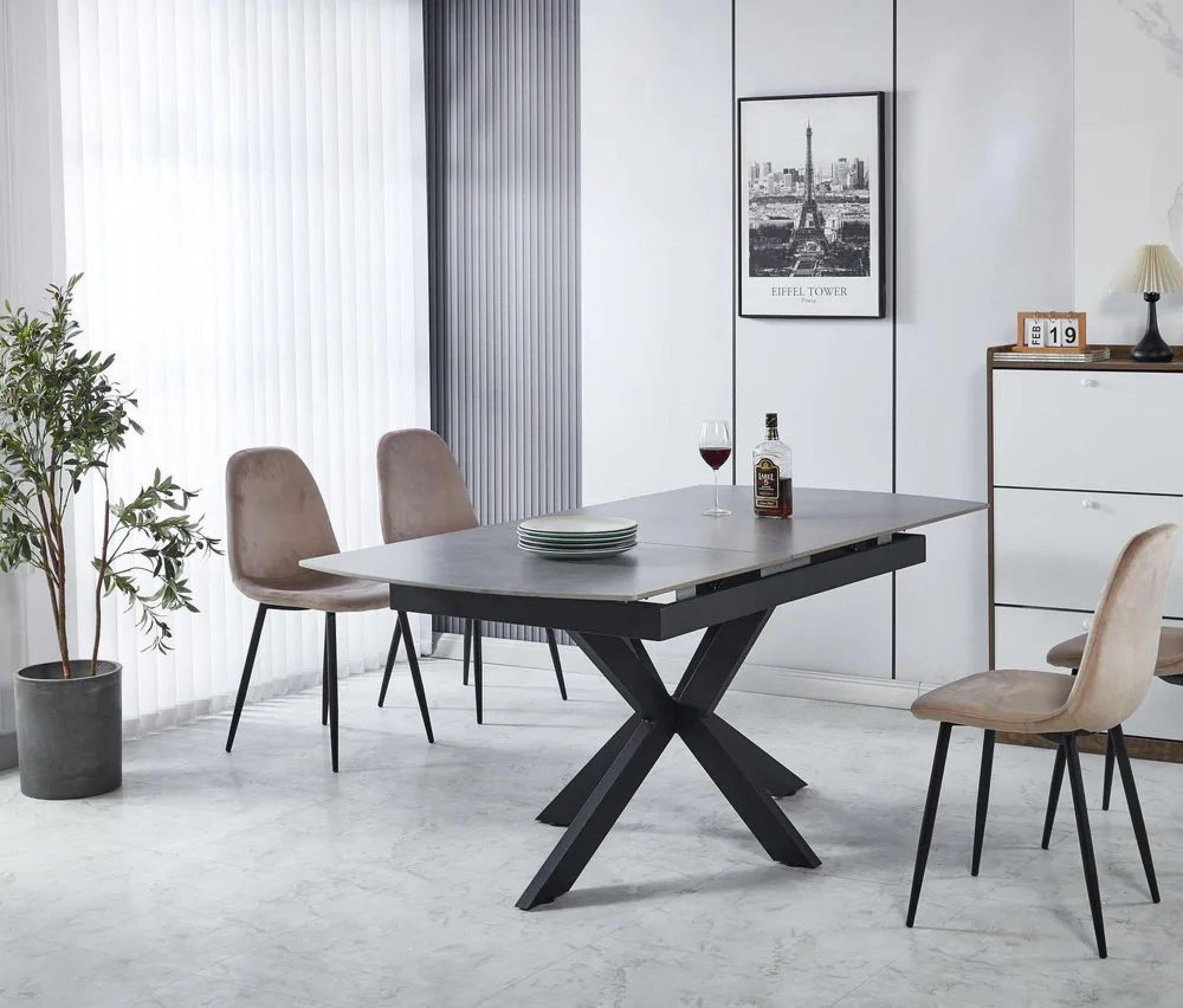 Eva Grey Sintered Stone Extending Dining Table with Black Star Base - 140cm/180cm