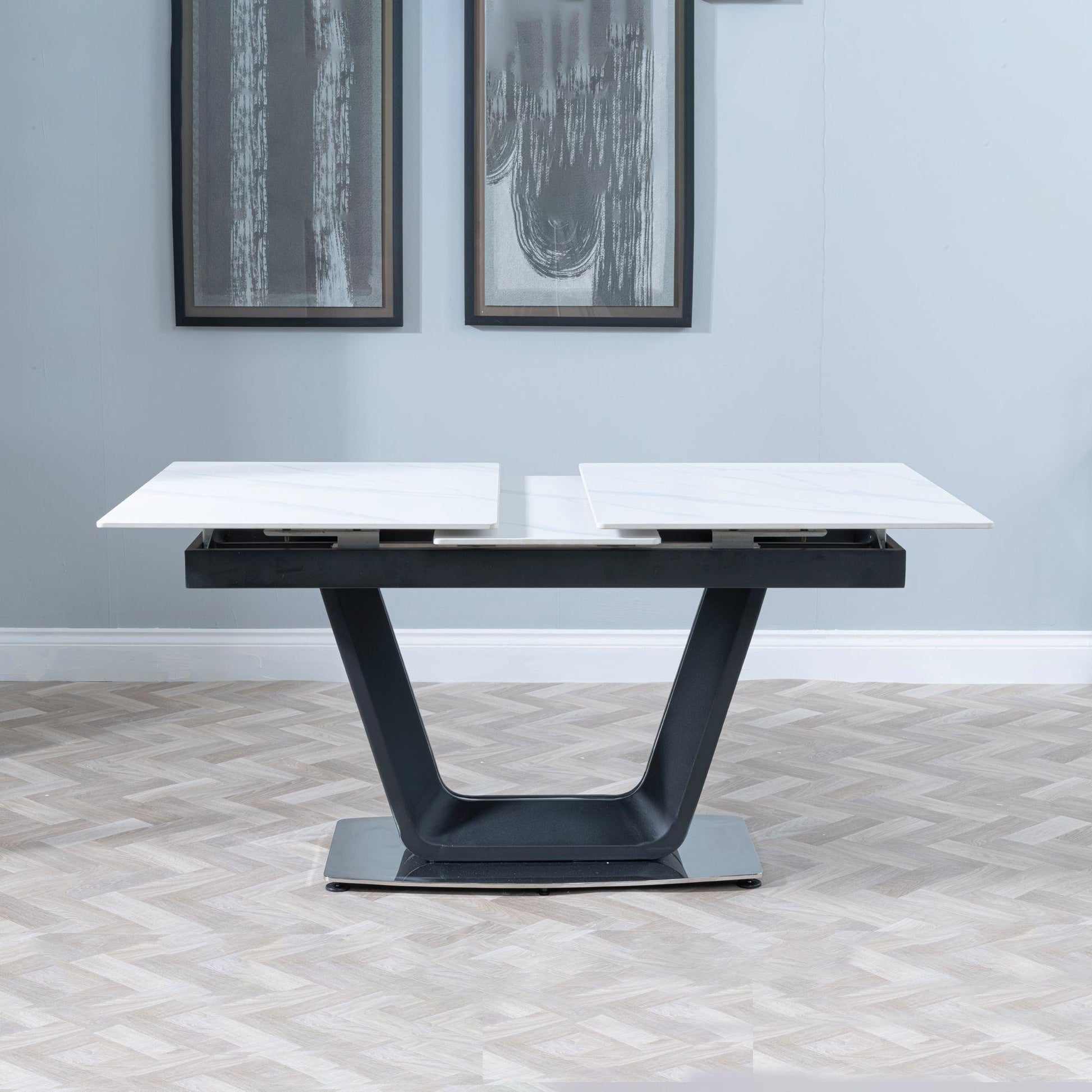 Delta White Sintered Stone Extending Dining Table with Black Base - 140cm/180cm