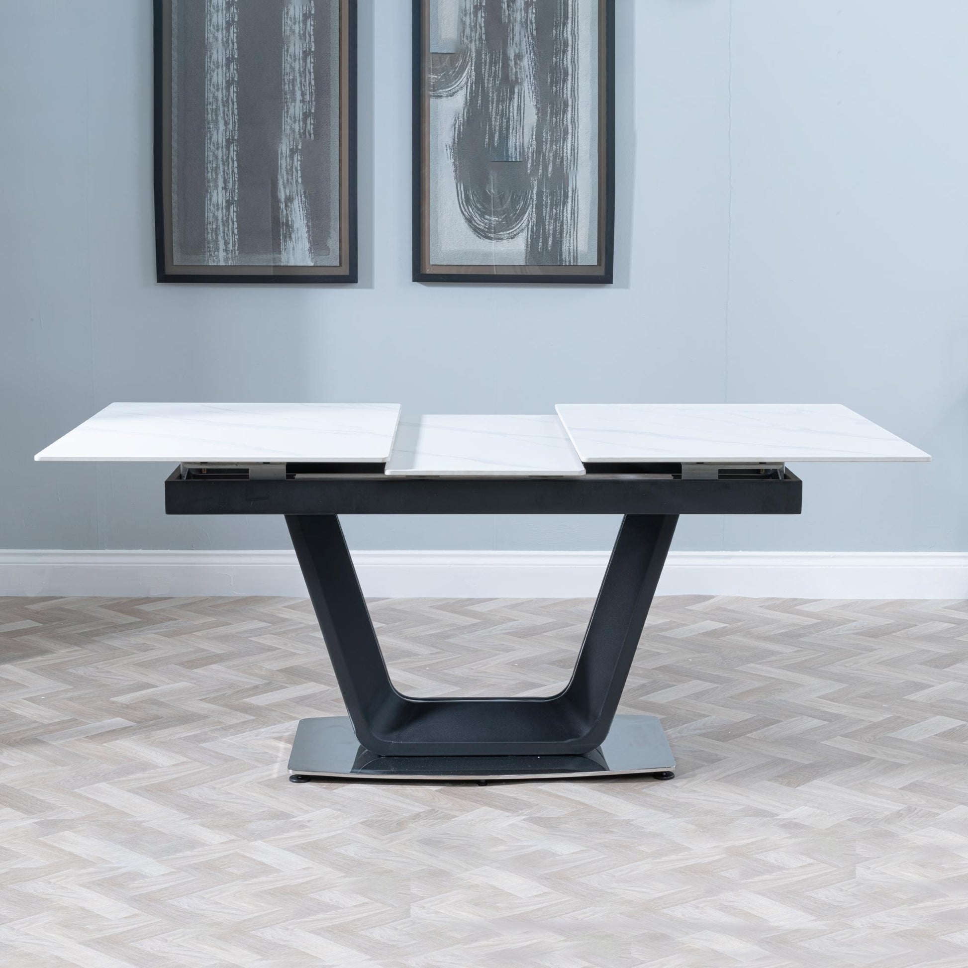 Delta White Sintered Stone Extending Dining Table with Black Base - 140cm/180cm