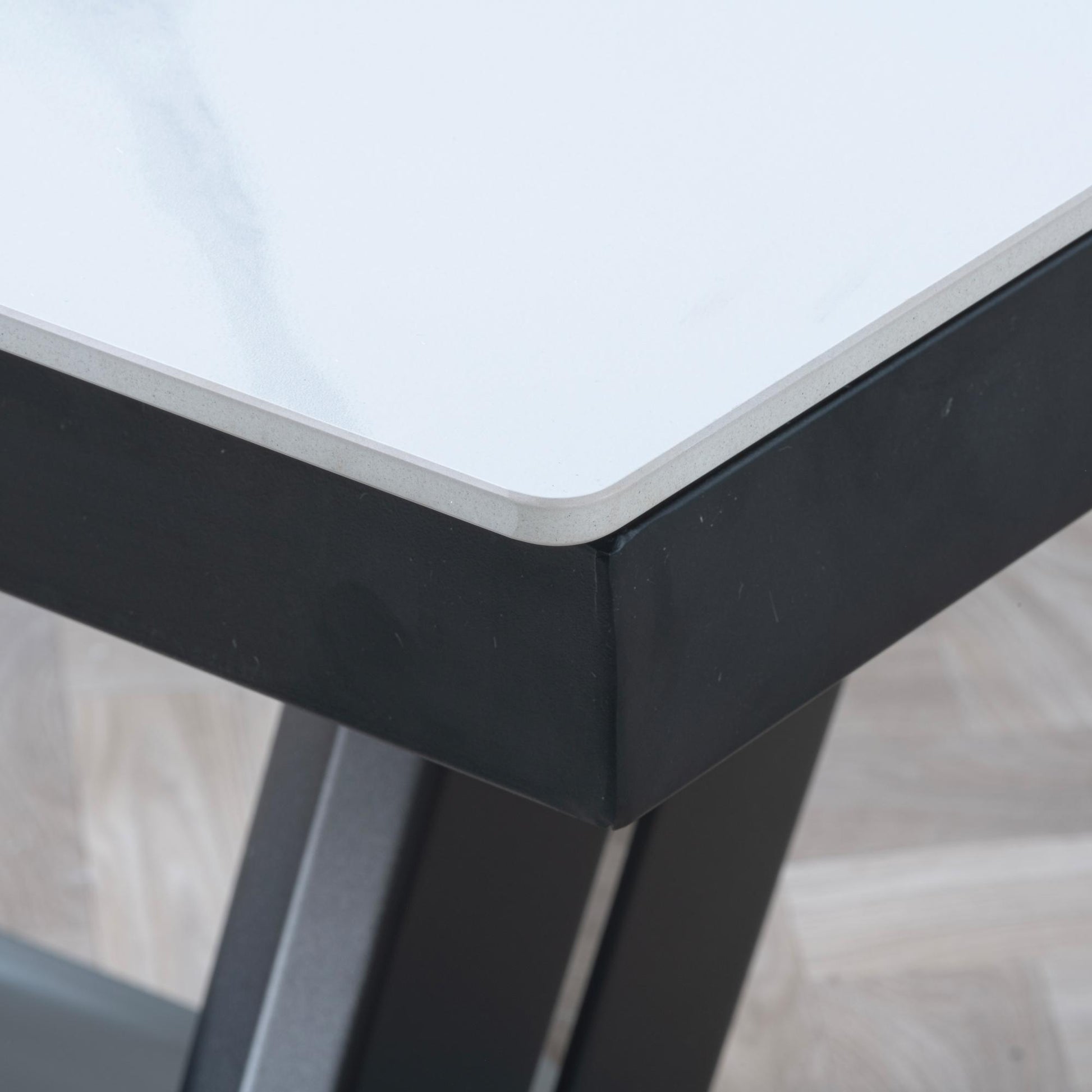 Delta White Sintered Stone Extending Dining Table with Black Base - 140cm/180cm