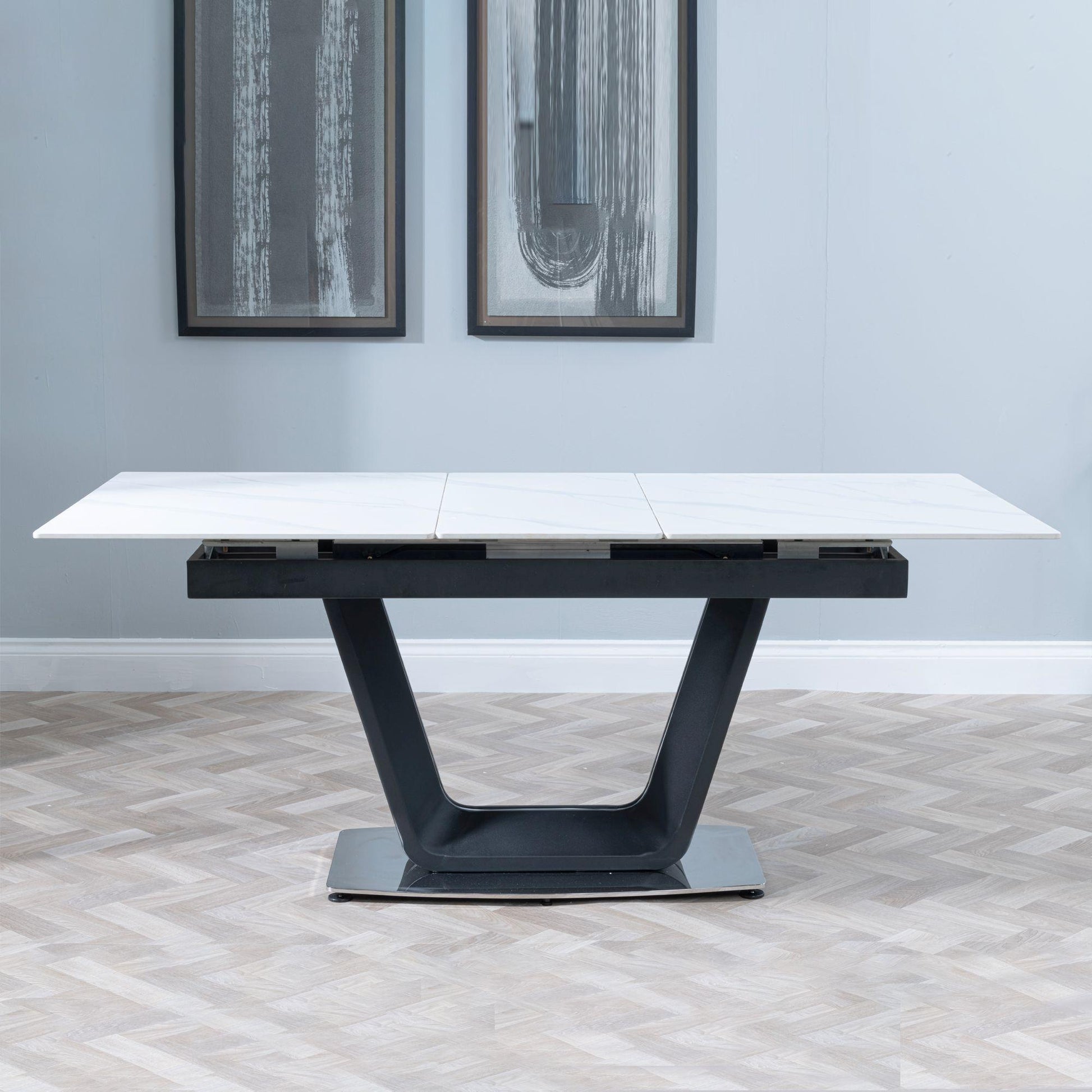 Delta White Sintered Stone Extending Dining Table with Black Base - 140cm/180cm