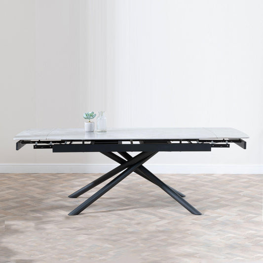 Flavia White Sintered Stone Extending Dining Table with Black Cross Base - 160cm/220cm