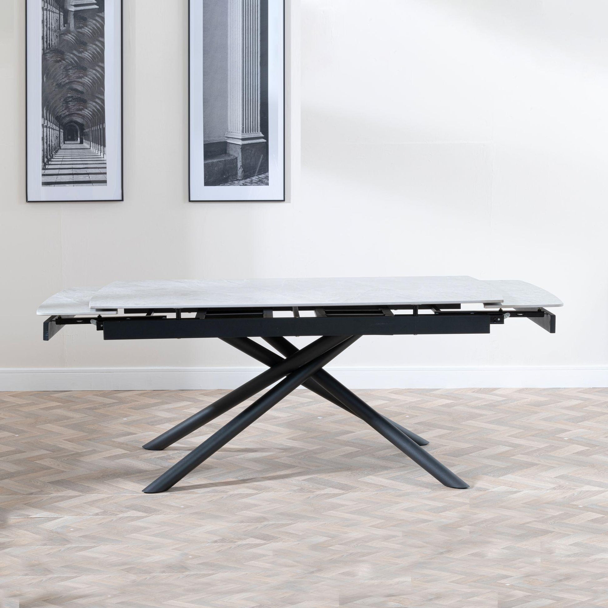 Flavia White Sintered Stone Extending Dining Table with Black Cross Base - 160cm/220cm