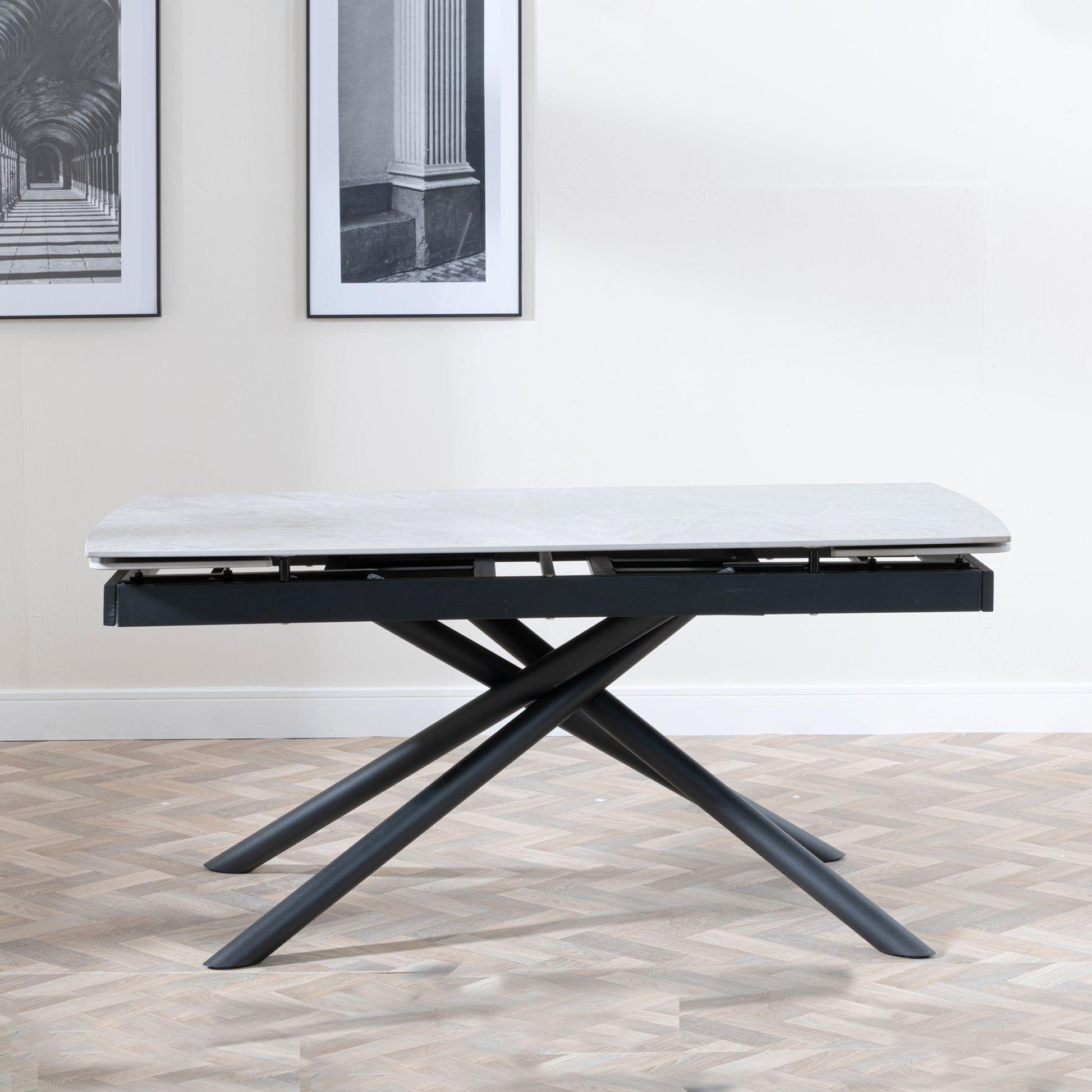 Flavia White Sintered Stone Extending Dining Table with Black Cross Base - 160cm/220cm