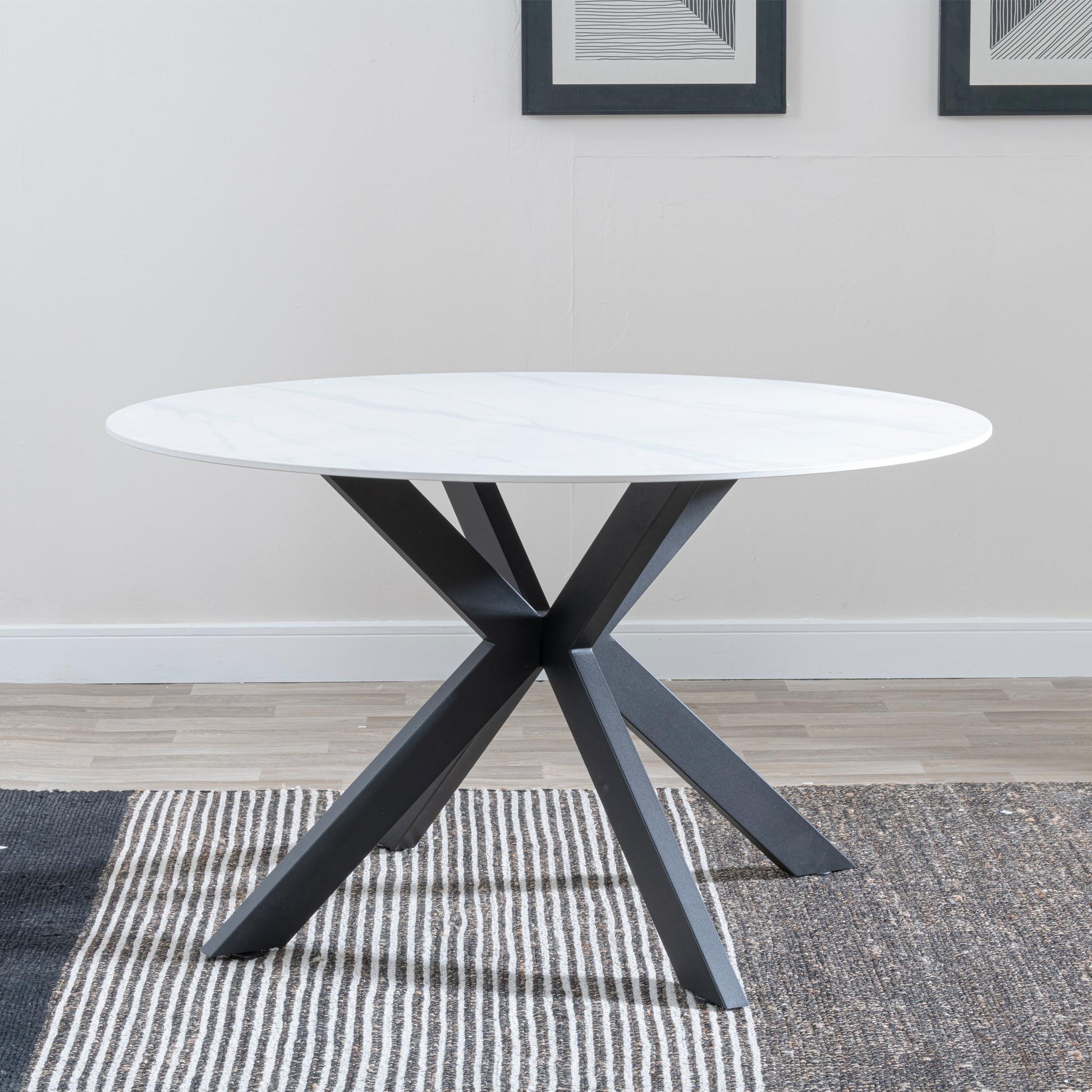 Avesta White Sintered Stone Round Dining Table with Black Star Base - 130cm