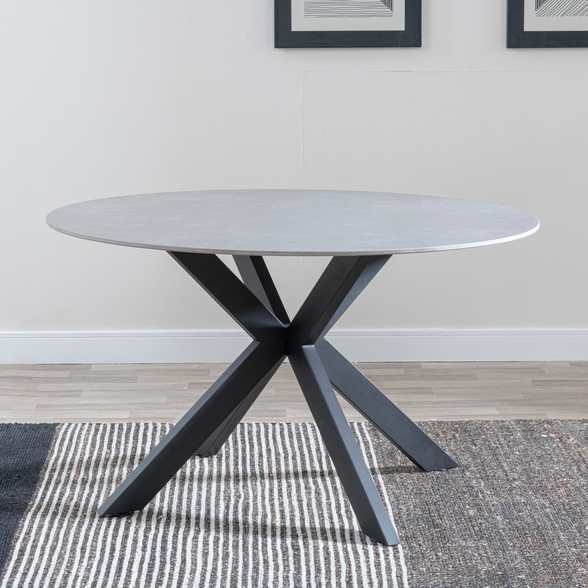 Avesta Grey Sintered Stone Round Dining Table with Black Star Base - 130cm
