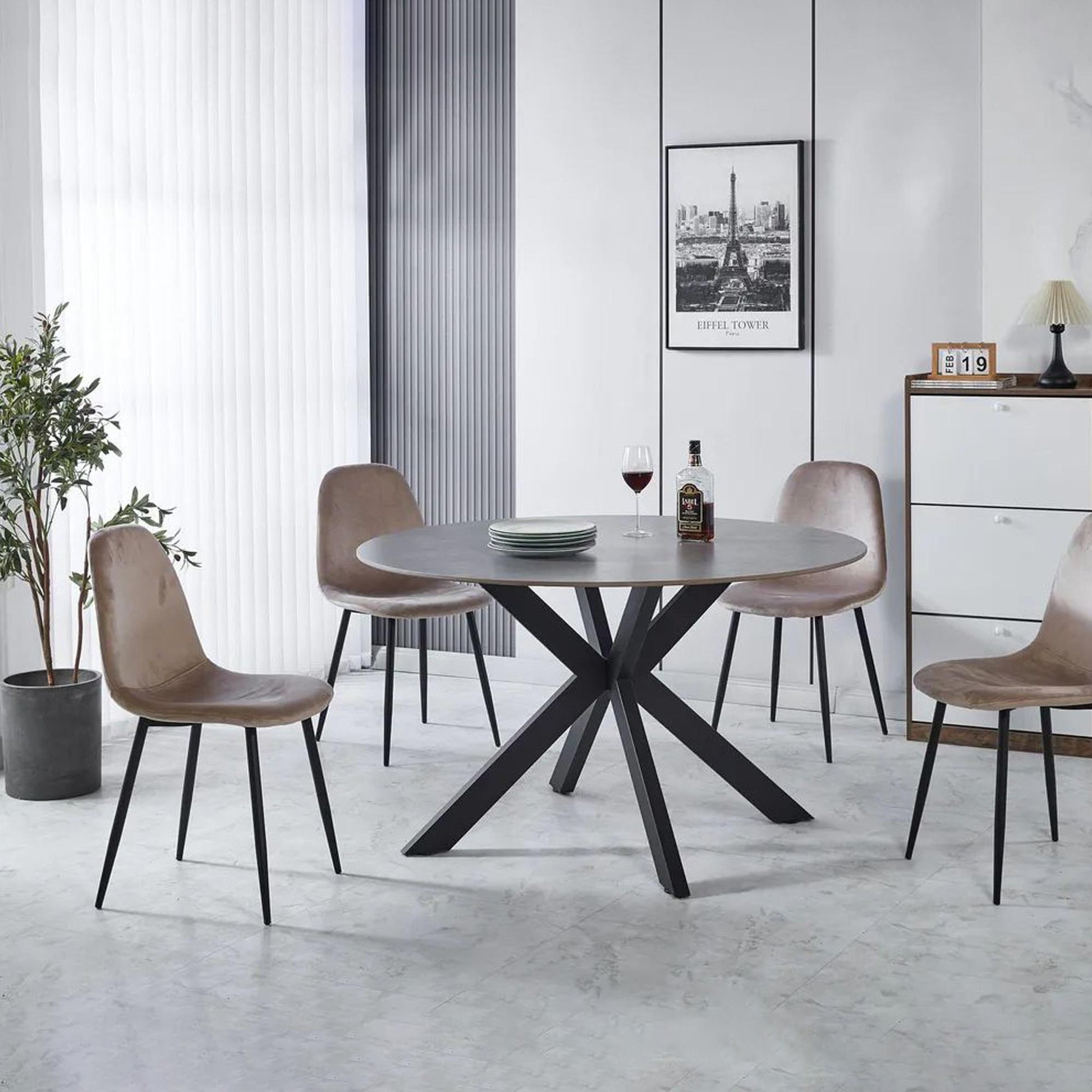 Avesta Grey Sintered Stone Round Dining Table with Black Star Base - 130cm