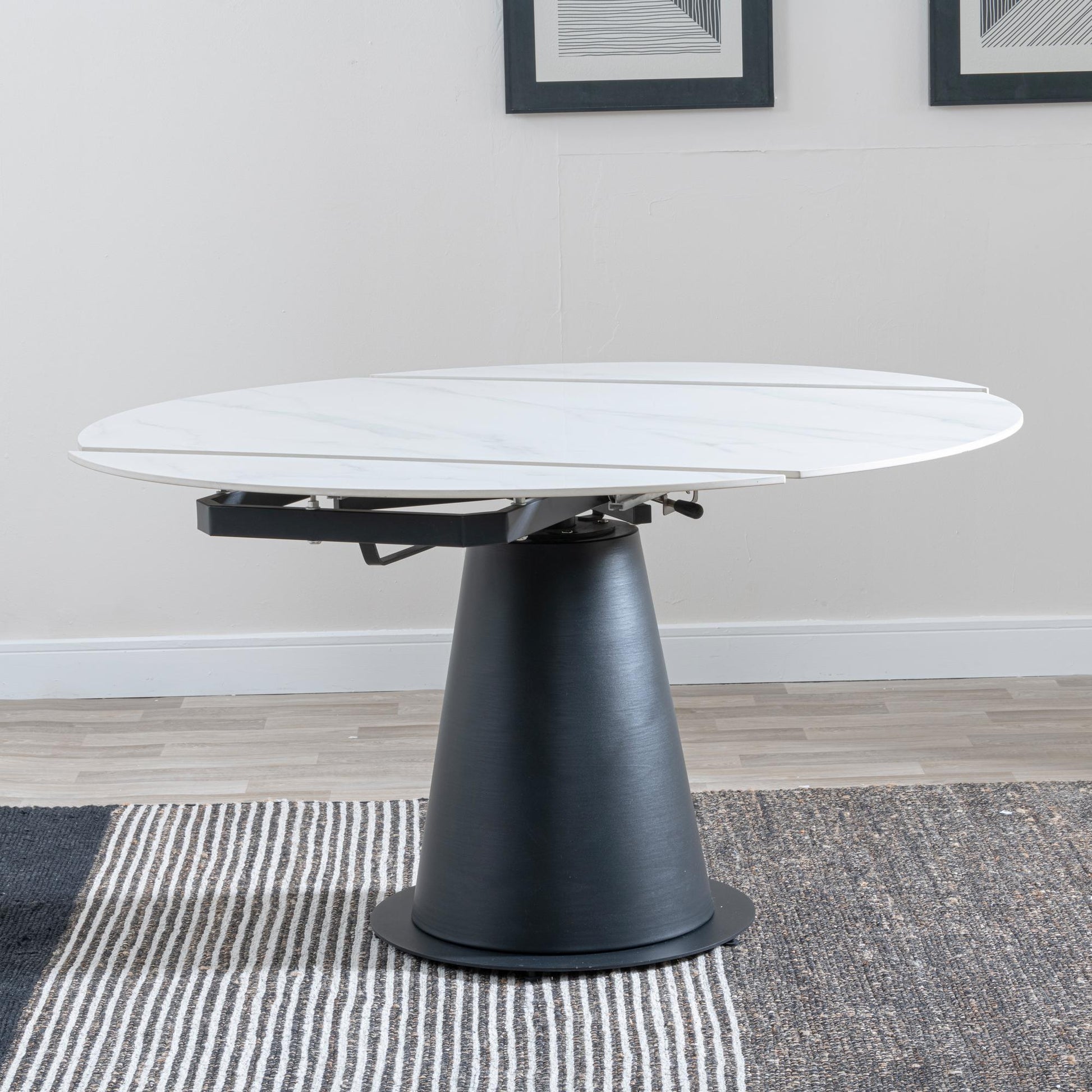Clara White Sintered Stone Round Dining Table with Black Pedestal Base - 135cm