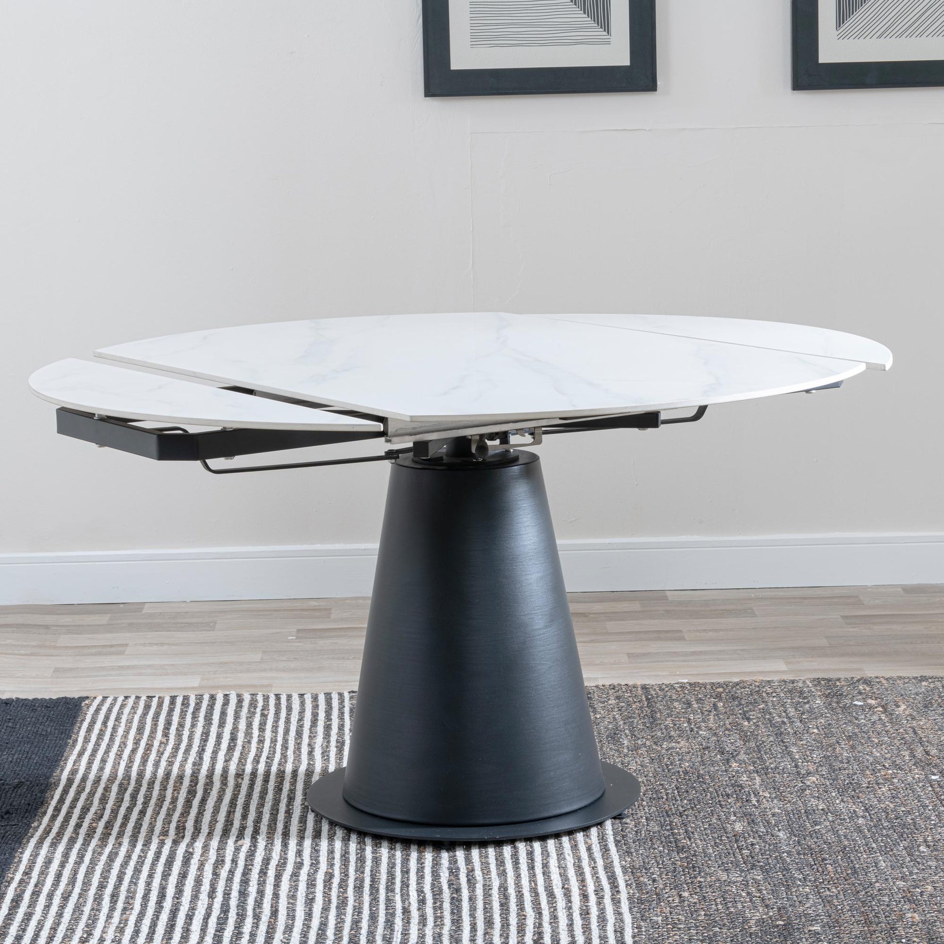Clara White Sintered Stone Round Dining Table with Black Pedestal Base - 135cm