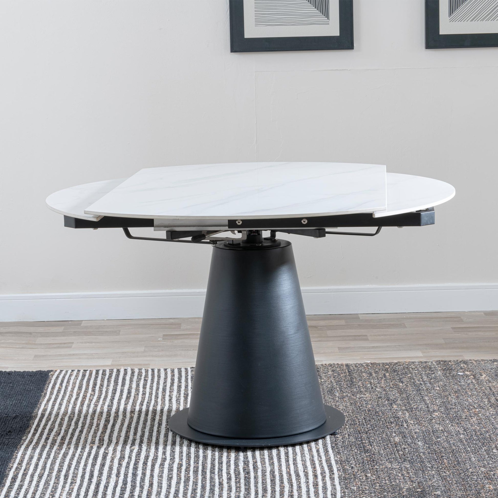 Clara White Sintered Stone Round Dining Table with Black Pedestal Base - 135cm