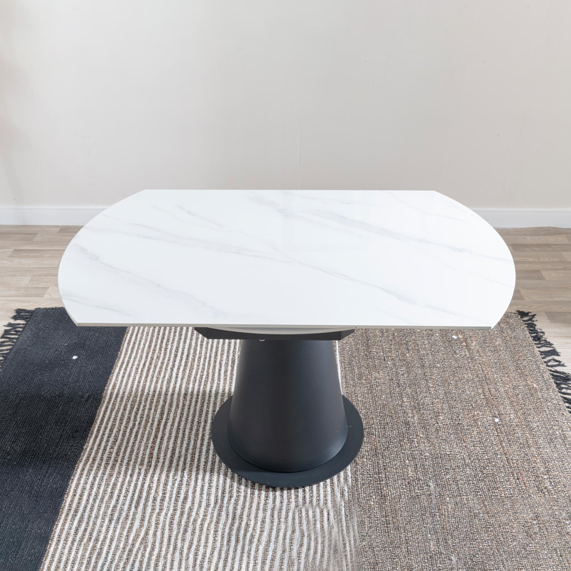 Clara White Sintered Stone Round Dining Table with Black Pedestal Base - 135cm