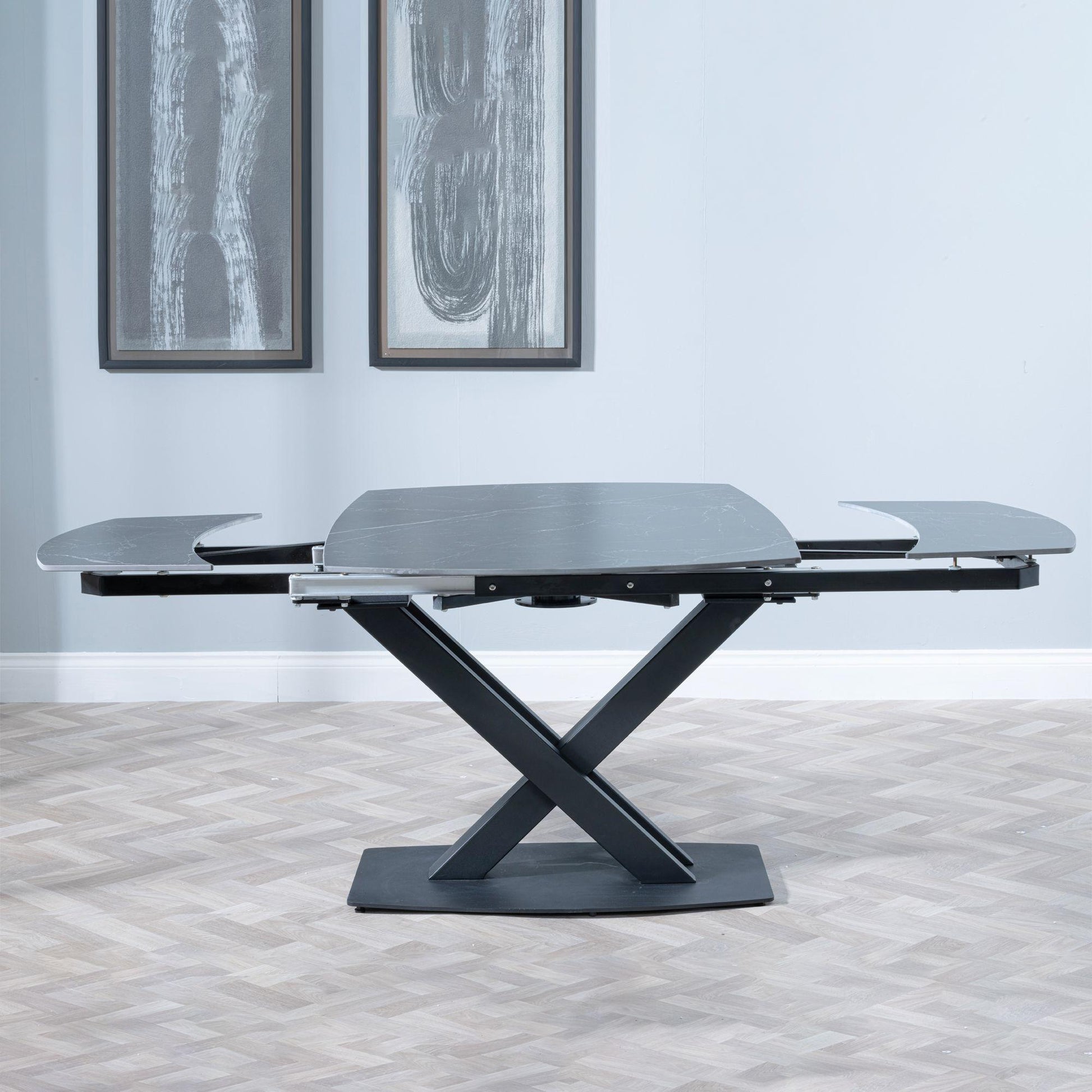 Atlanta Black Sintered Stone Extending Dining Table with Cross Base - 140cm/200cm