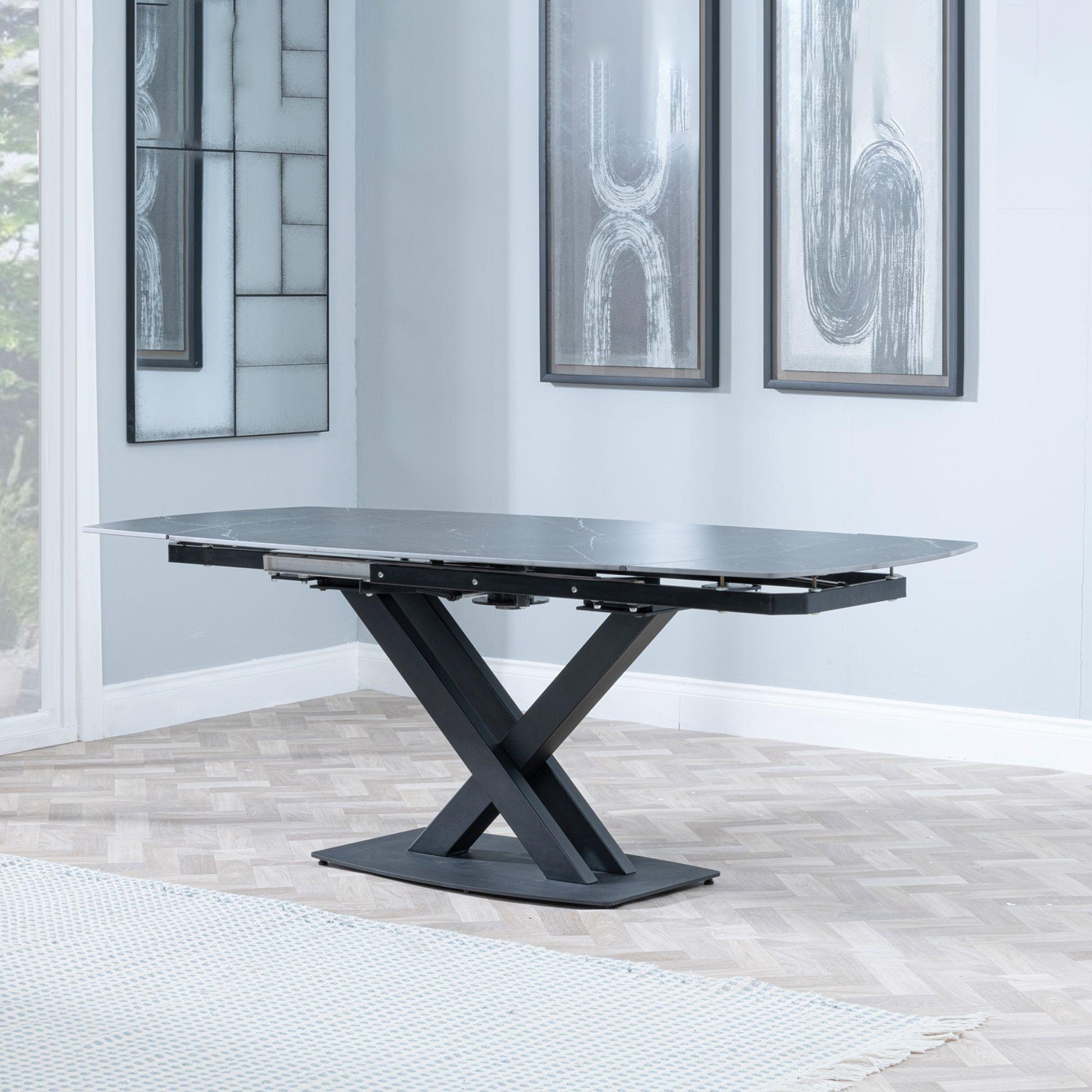Atlanta Black Sintered Stone Extending Dining Table with Cross Base - 140cm/200cm