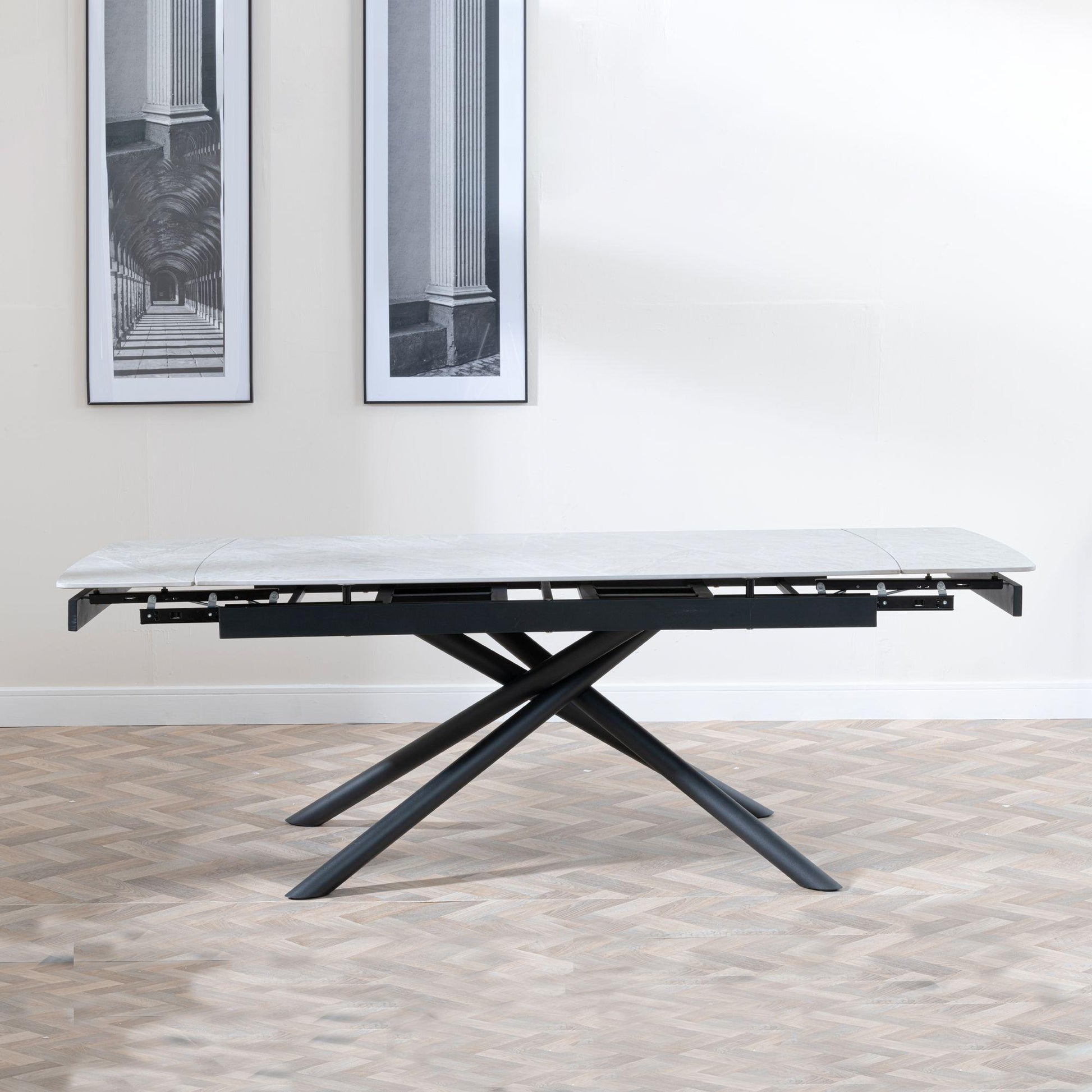 Flavia Grey Sintered Stone Extending Dining Table with Black Cross Base - 160cm/220cm