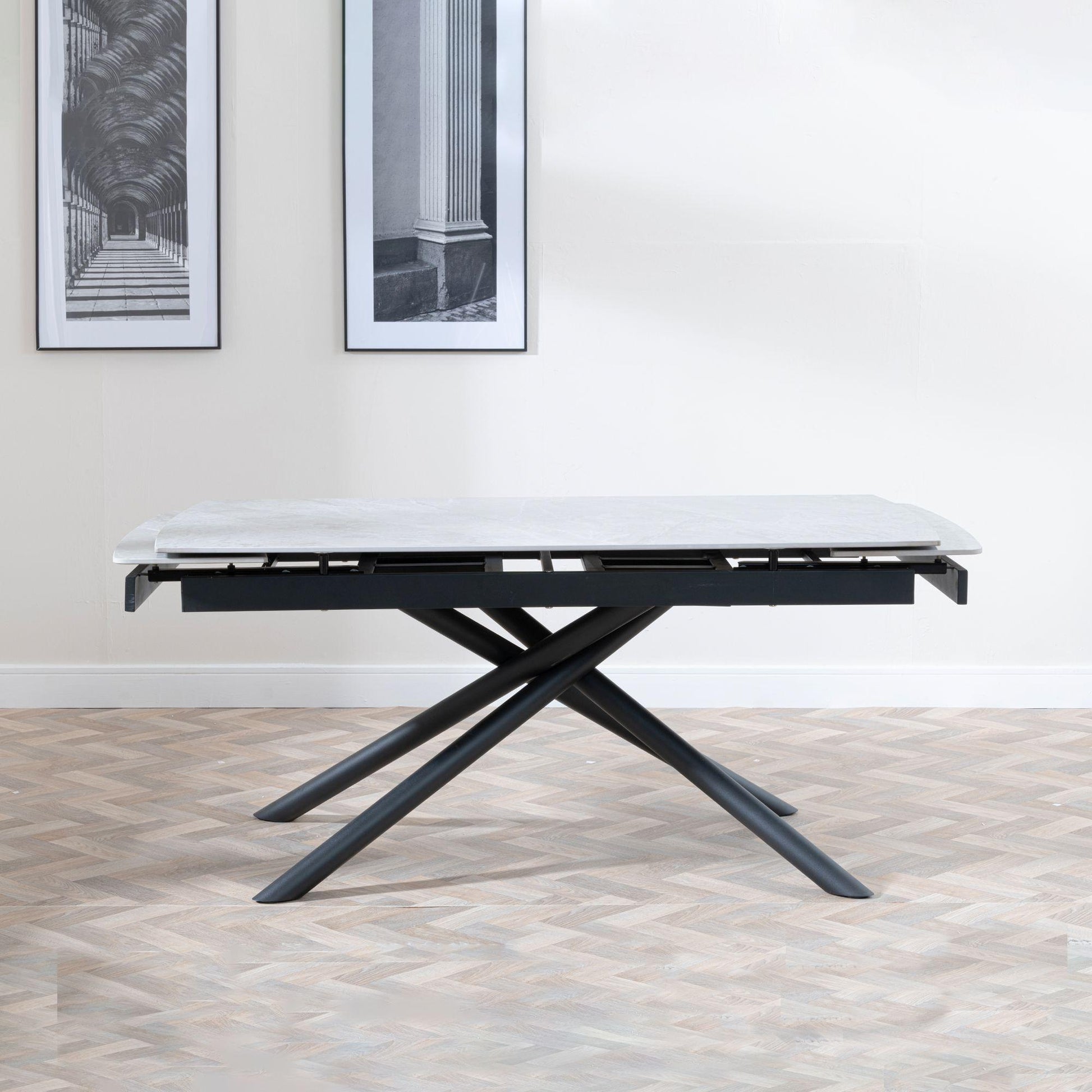 Flavia Grey Sintered Stone Extending Dining Table with Black Cross Base - 160cm/220cm