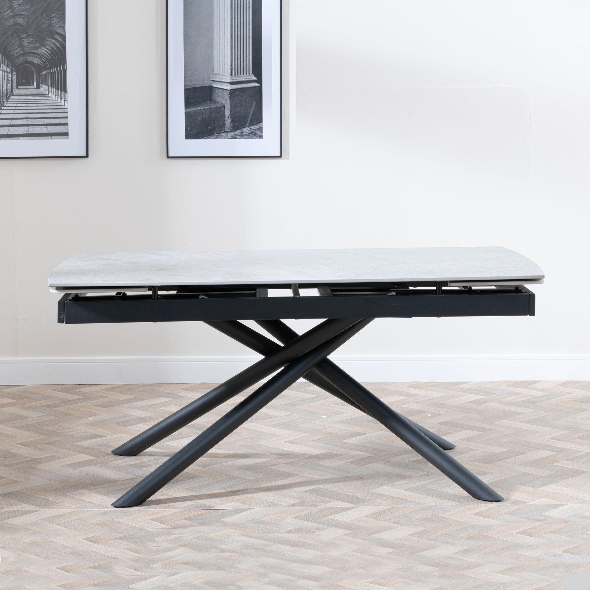 Flavia Grey Sintered Stone Extending Dining Table with Black Cross Base - 160cm/220cm