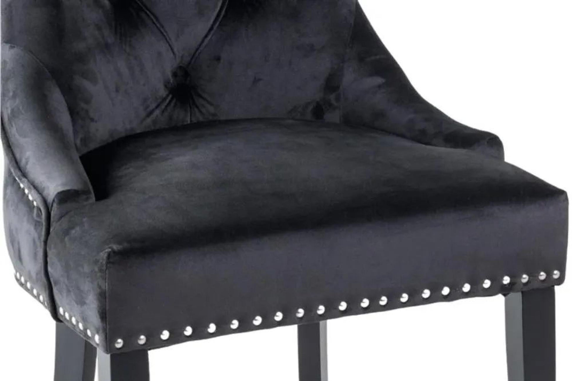 Monte Knocker Back Black Velvet Fabric Chair with Black Wooden Legs - Pair of 2