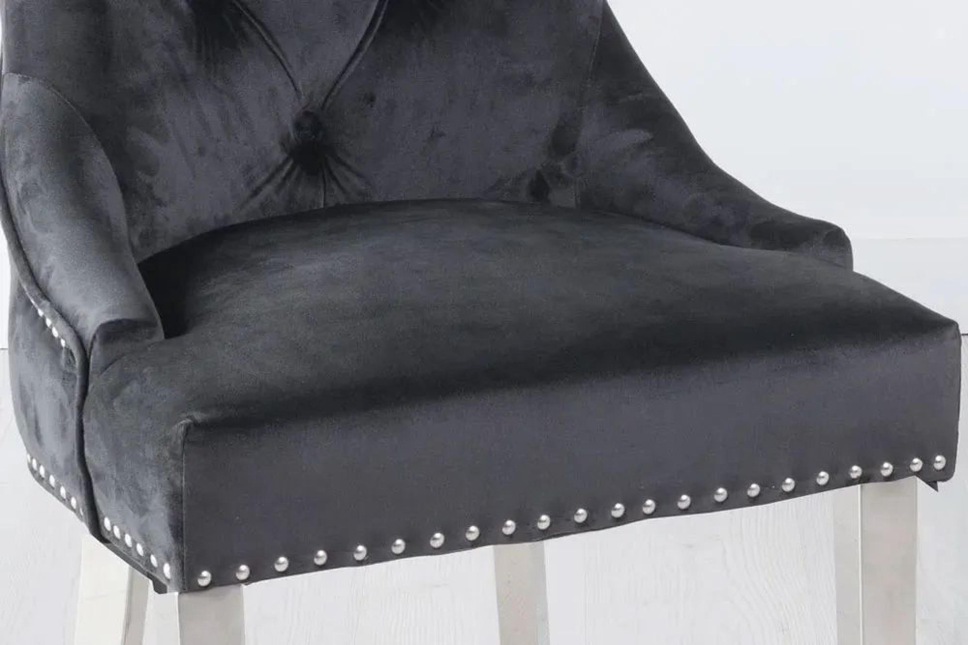 Monte Knocker Back Black Velvet Fabric Chair with Chrome Legs - Pair of 2