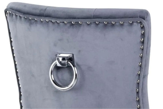 Monte Knocker Back Grey Velvet Fabric Chair with Black Wooden Legs - Pair of 2