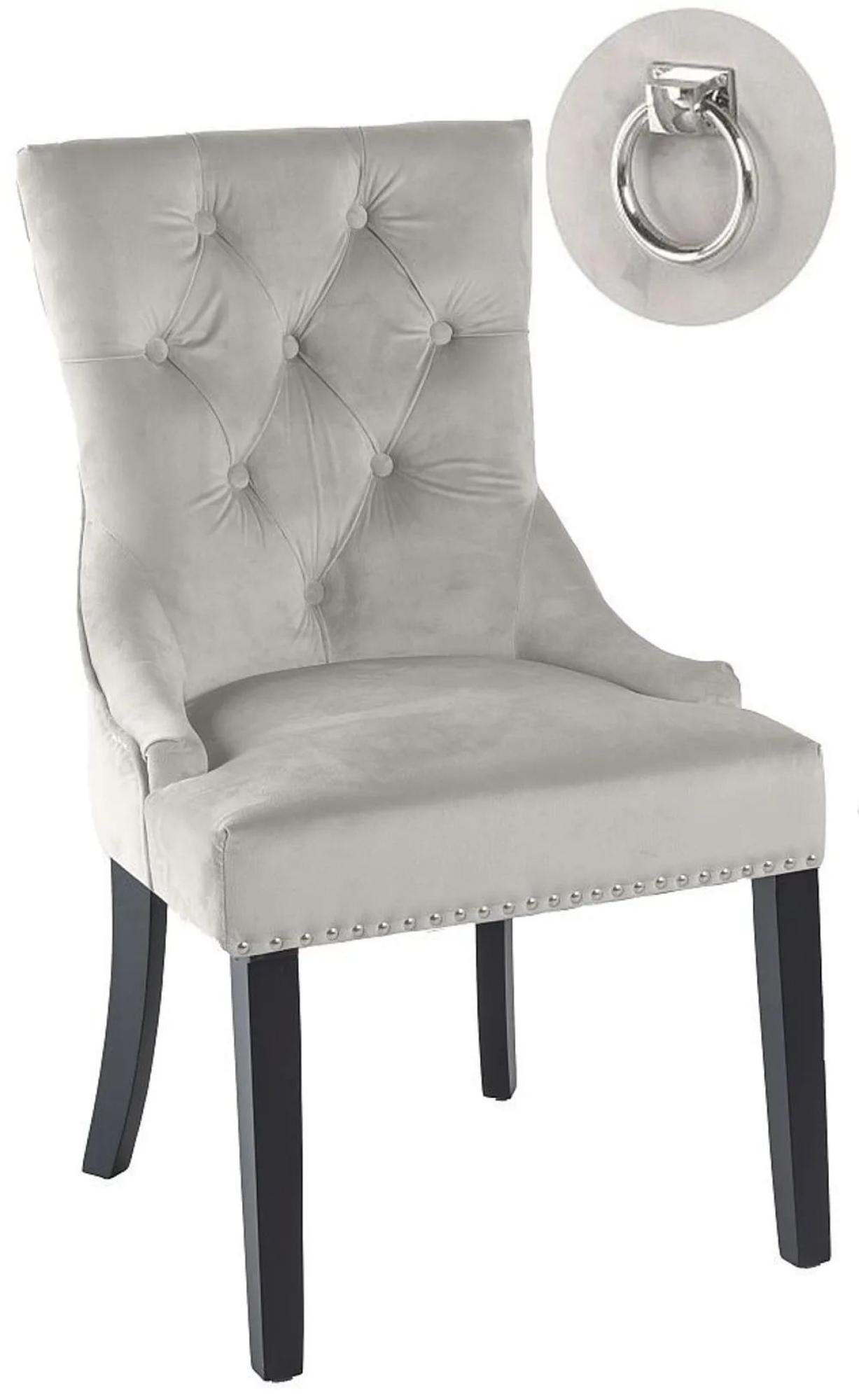 Monte Knocker Back Champagne Chair Velvet with Black Wooden Legs - Pair of 2
