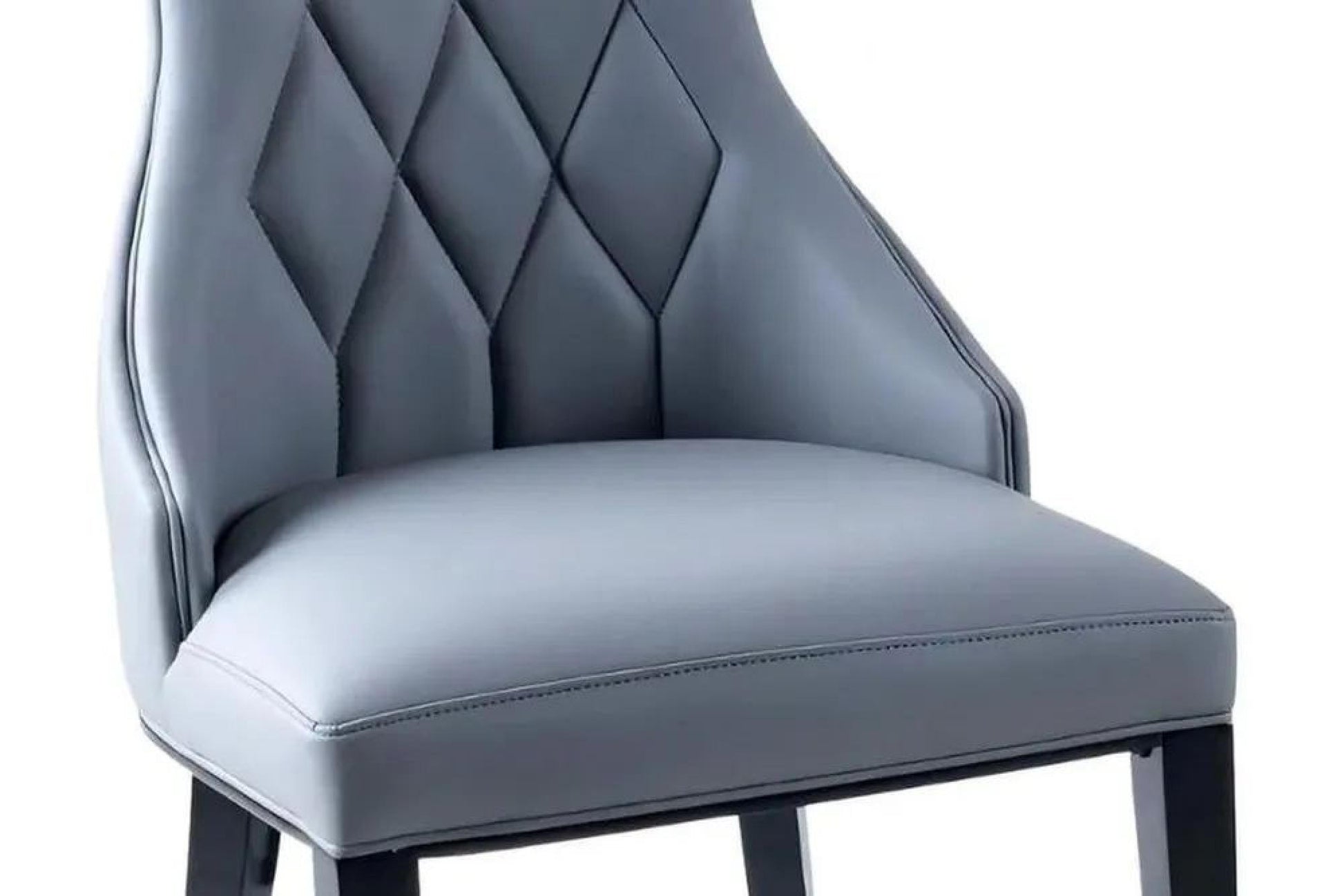 Tremiti Grey Leather Large High Back Dining Chair with Black Legs - Pair of 2