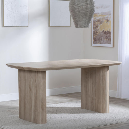 Renzo 160cm Oak Oval Dining Table with Fluted Ribbed Double Pedestal Base