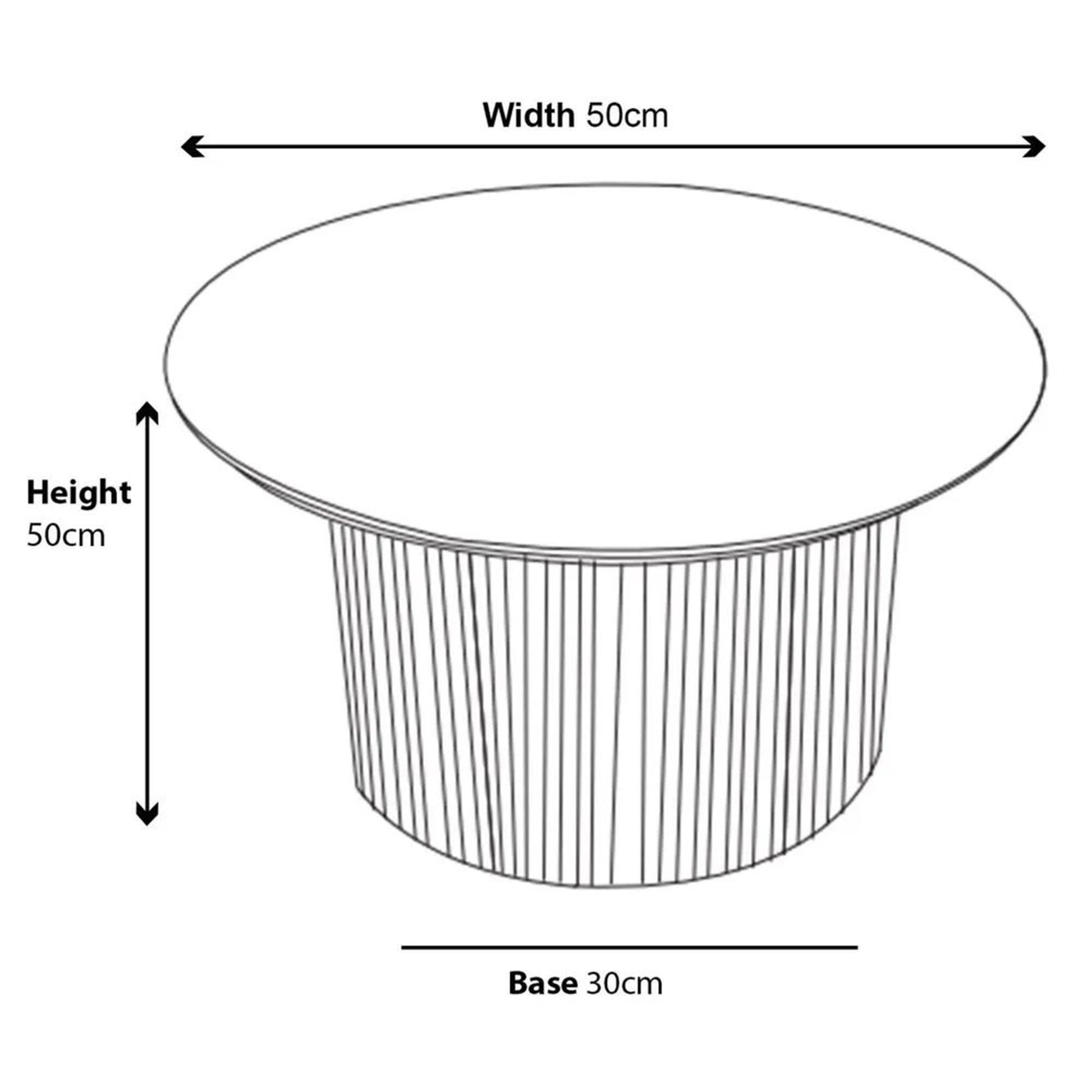 Renzo Oak Round End Table with Fluted Ribbed Drum Base