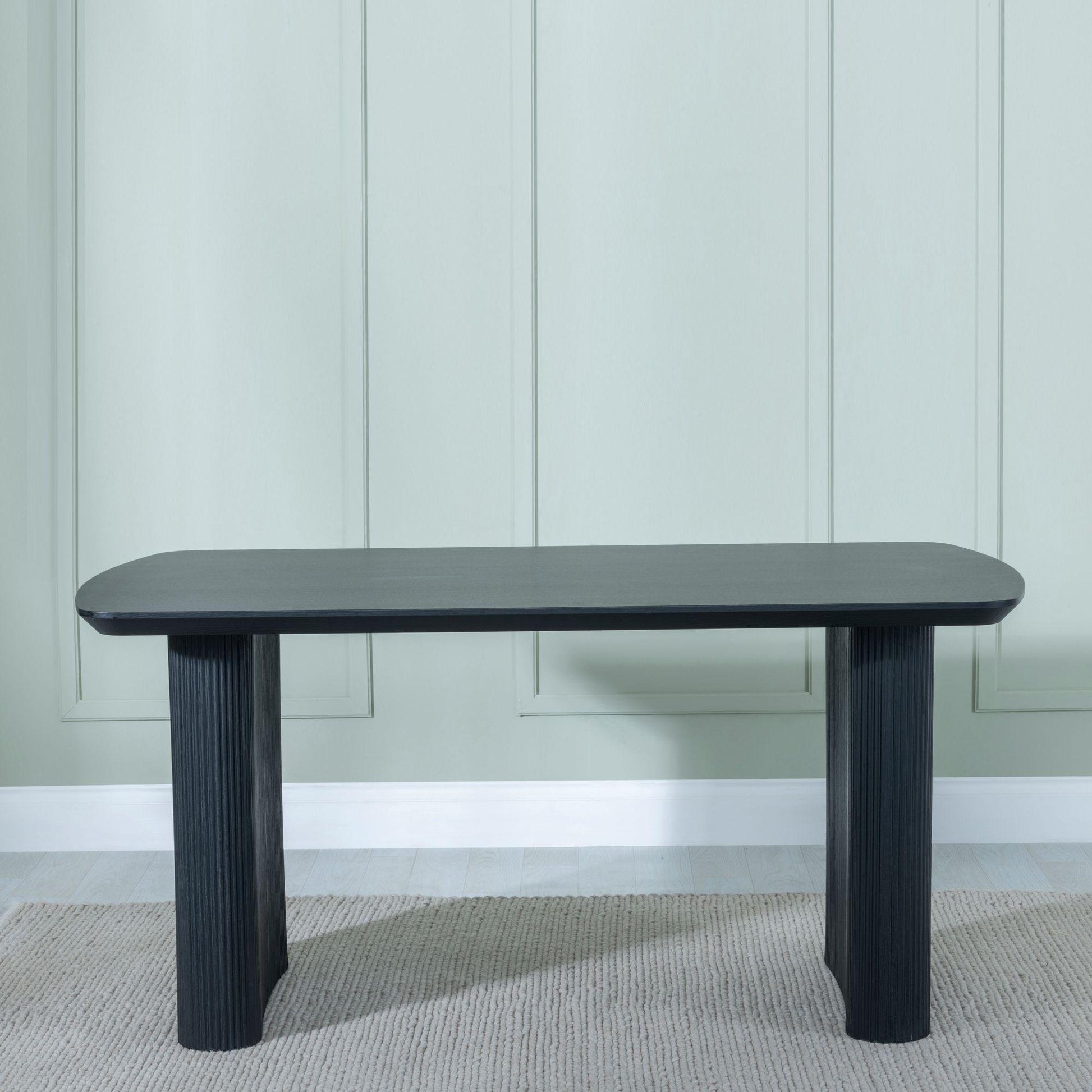 Renzo 160cm Black Oval Dining Table with Fluted Ribbed Double Pedestal Base