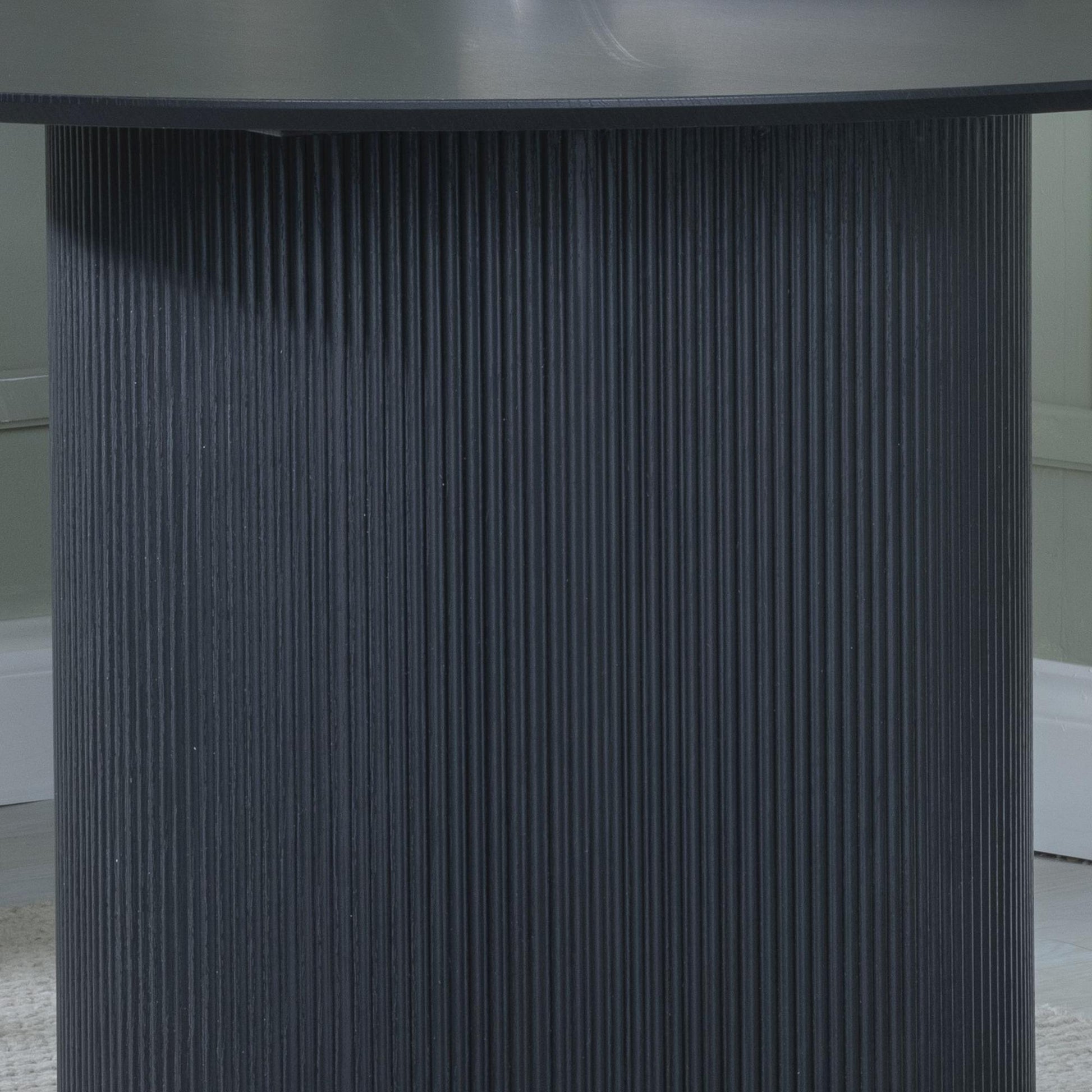 Renzo 120cm Black Round Dining Table with Fluted Ribbed Drum Base