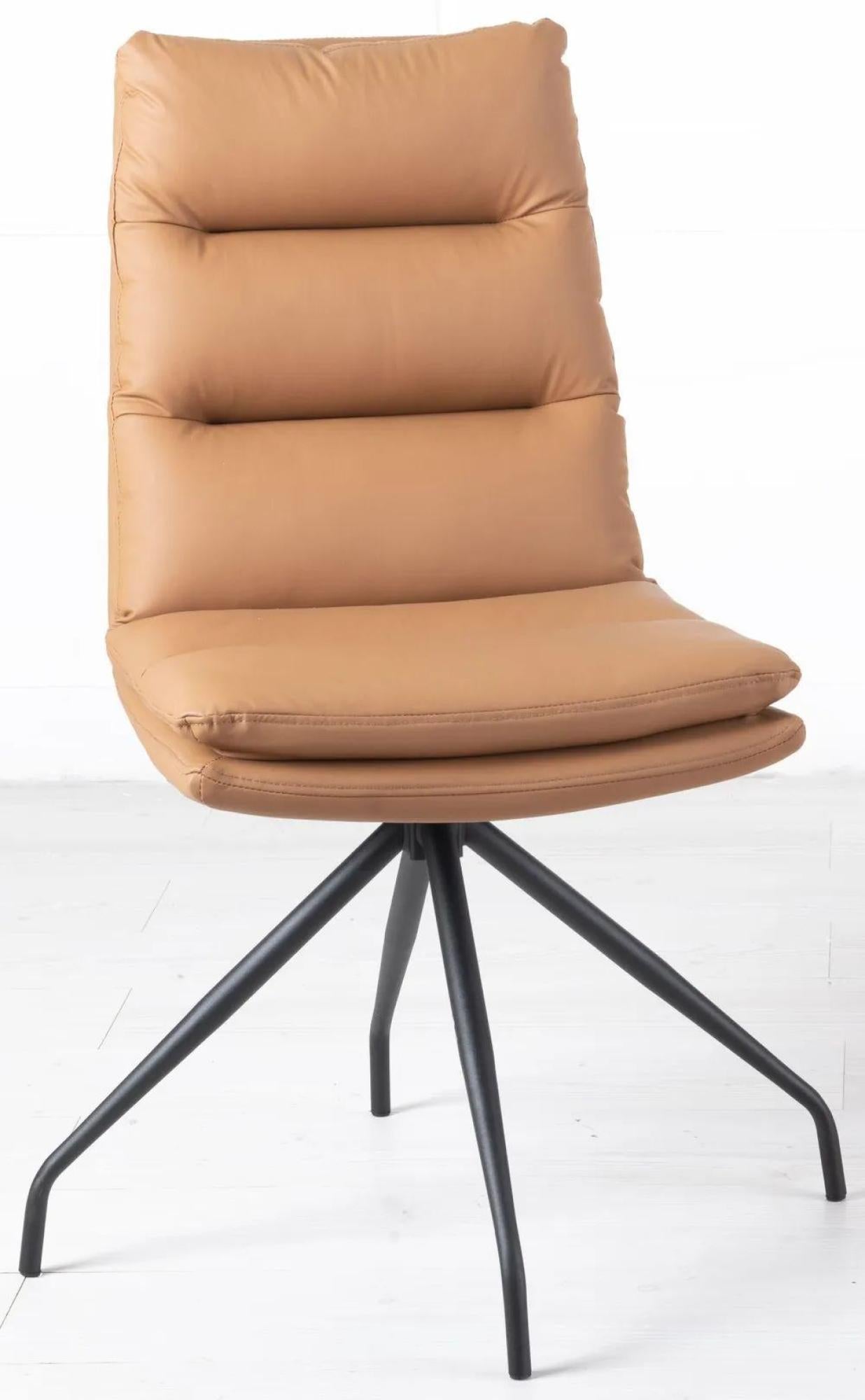 Hadley Brown Leather Swivel Dining Chair with Black Legs - Pair of 2