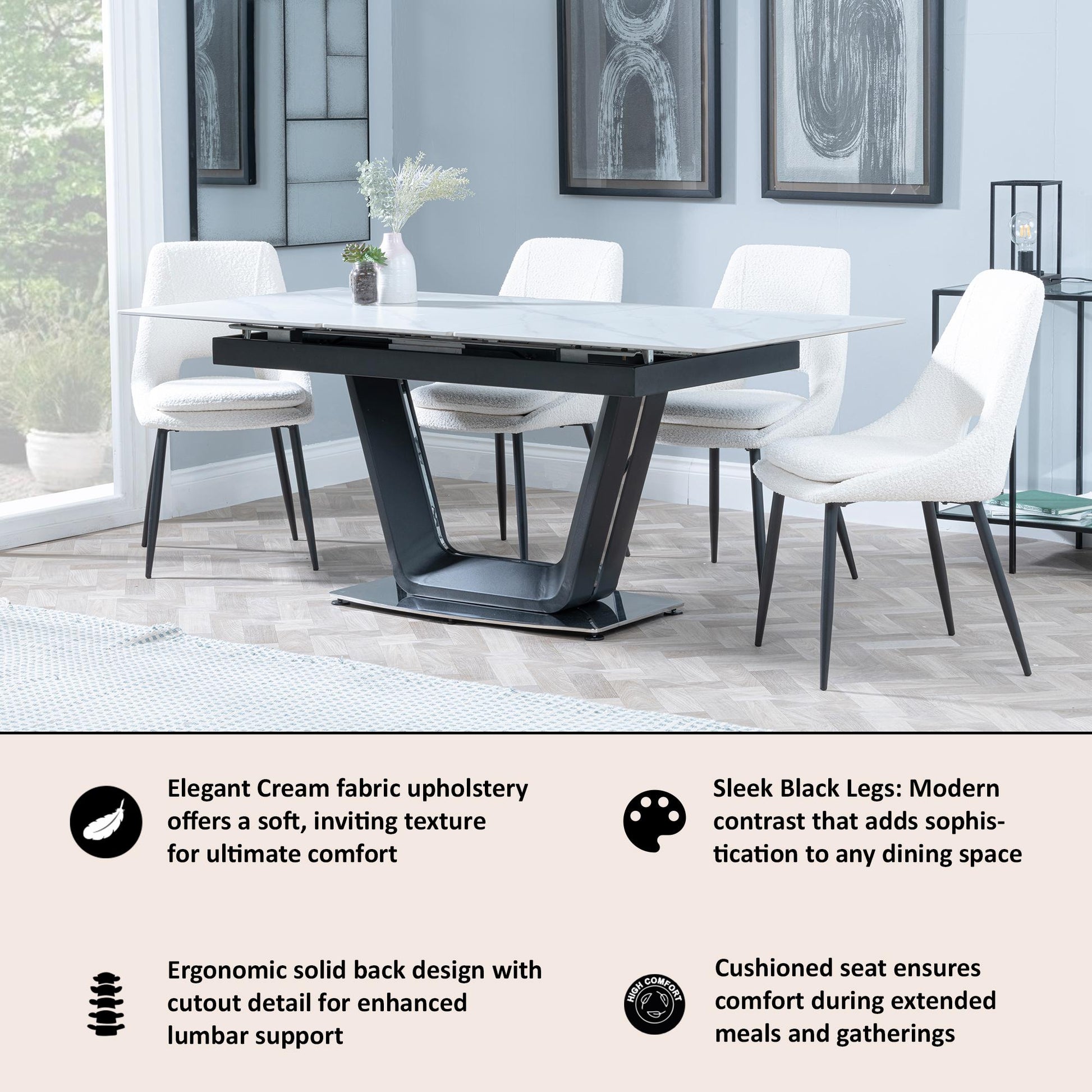 Fabien Cream Fabric Dining Chair with Black Legs - Pair of 2