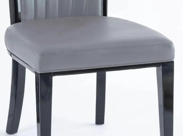 Ramona Grey Leather Large High Back Dining Chair with Black Legs - Pair of 2
