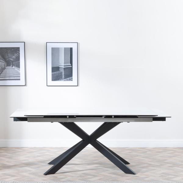 Welton White Ceramic Extending Dining Table with Black Star Base - 160cm/240cm