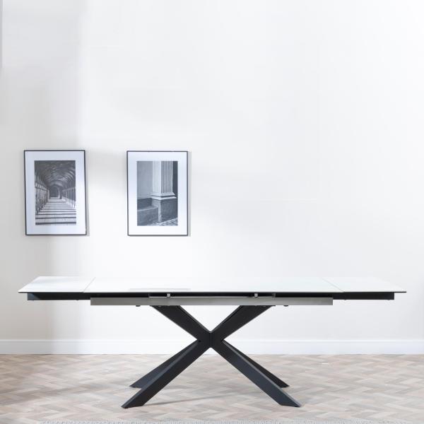 Welton White Ceramic Extending Dining Table with Black Star Base - 160cm/240cm