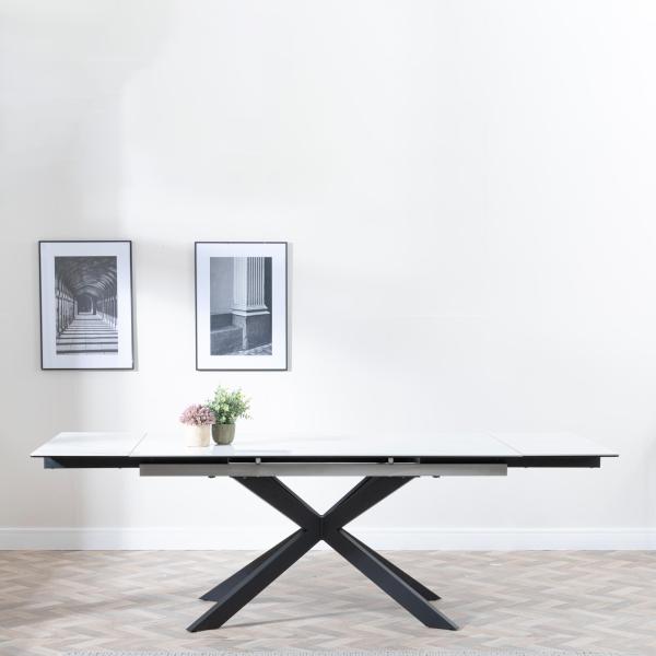Welton White Ceramic Extending Dining Table with Black Star Base - 160cm/240cm