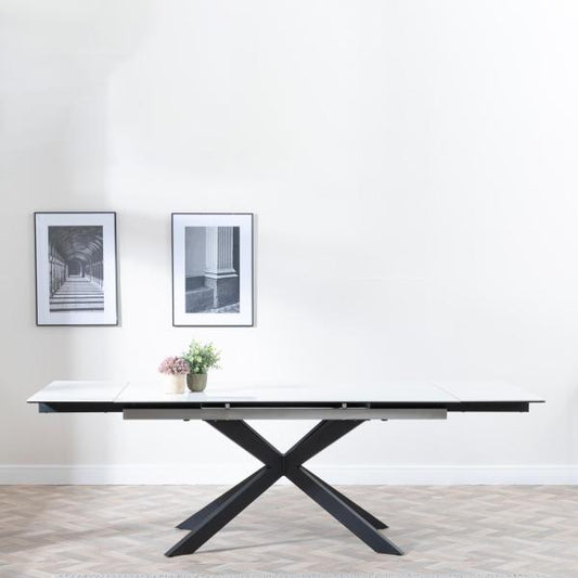 Welton White Ceramic Extending Dining Table with Black Star Base - 140cm/200cm