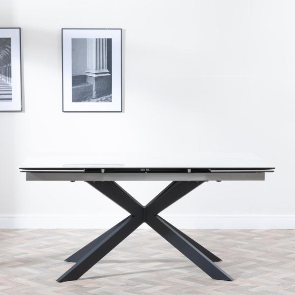 Welton White Ceramic Extending Dining Table with Black Star Base - 160cm/240cm