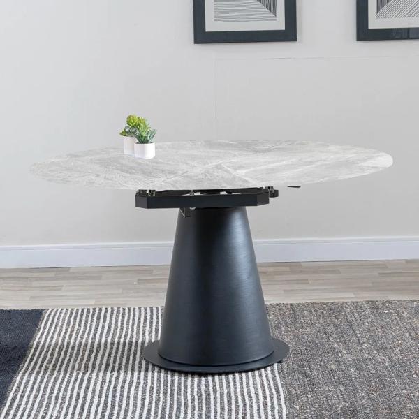 Clara Grey Sintered Stone Round Dining Table with Black Pedestal Base - 135cm