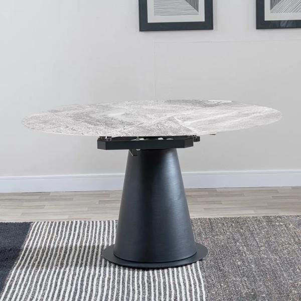 Clara Grey Sintered Stone Round Dining Table with Black Pedestal Base - 135cm