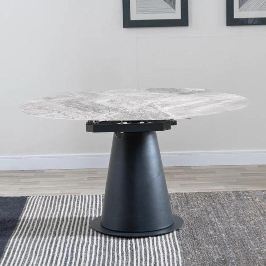 Clara Grey Sintered Stone Round Dining Table with Black Pedestal Base - 135cm